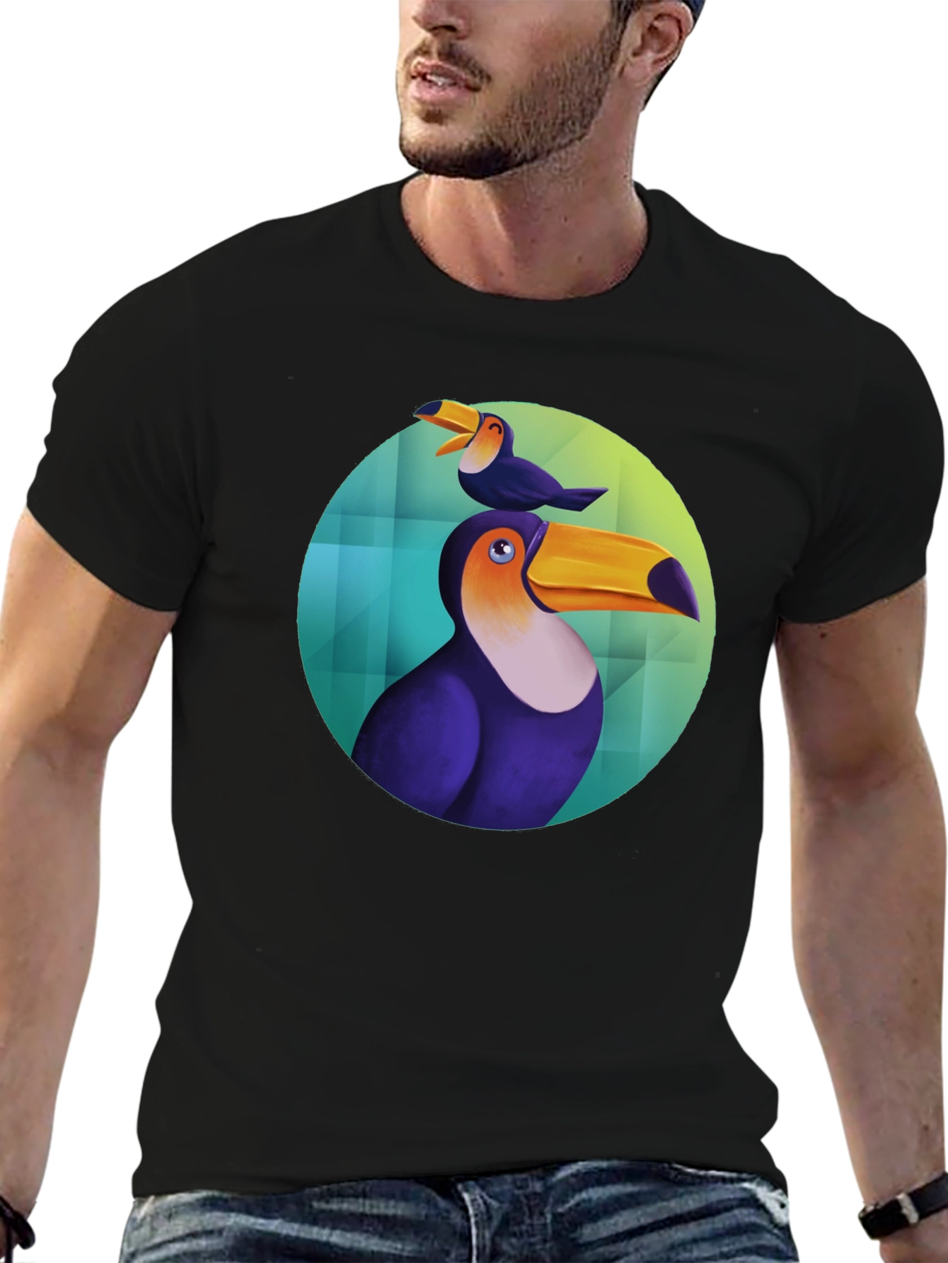 Toucan Bird Graphic Black T-Shirt