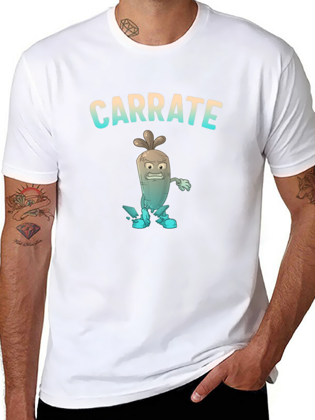 Carrate T-Shirt: Cartoon Carrot Karate Pun Tee