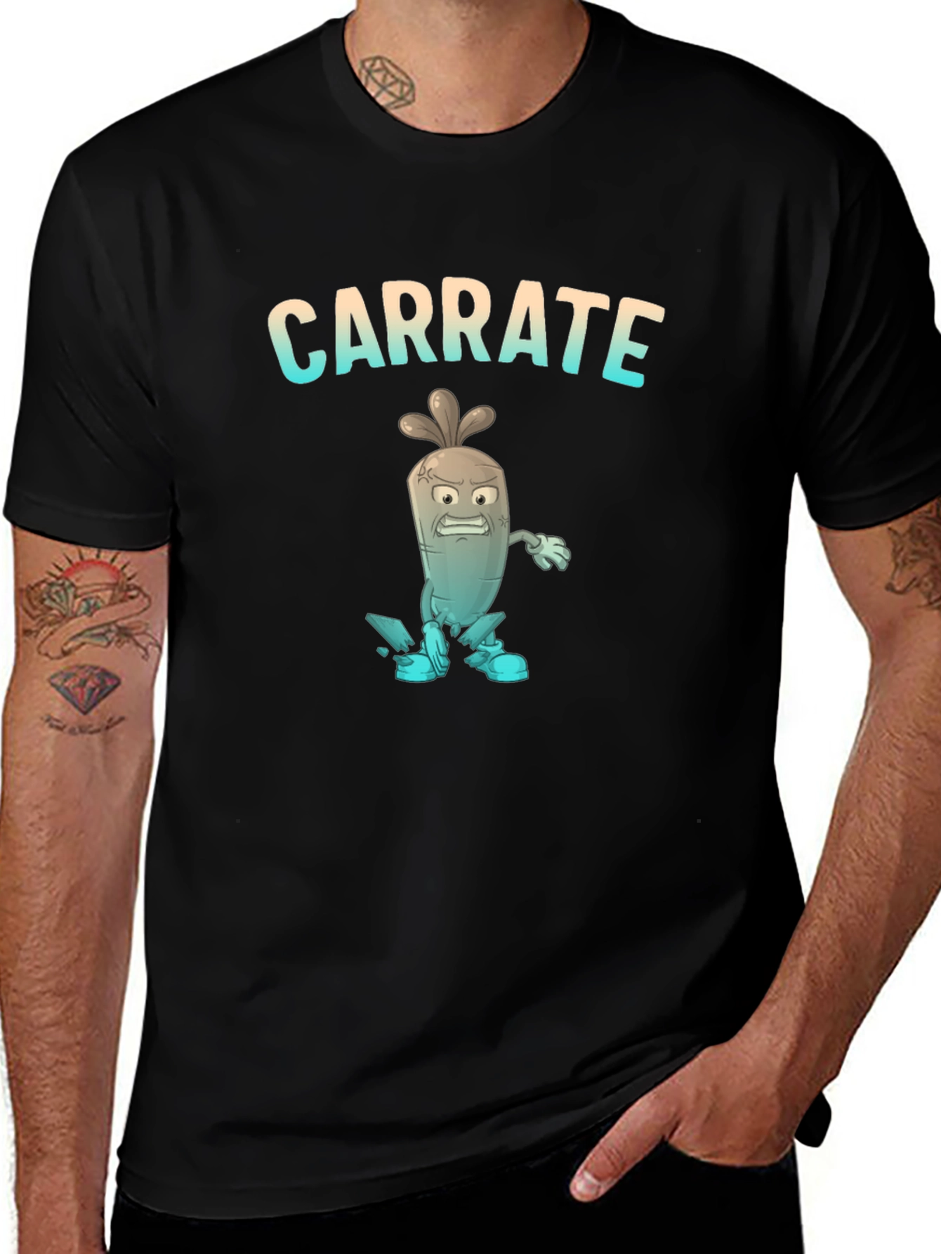 Carrate T-Shirt: Cartoon Carrot Karate Pun Tee