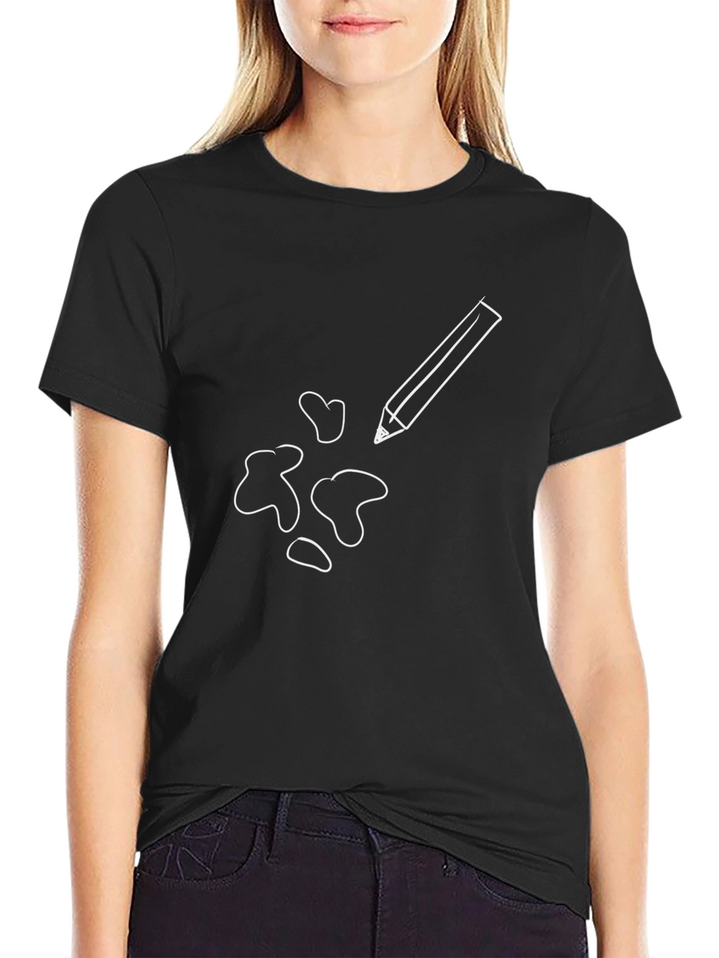 Mens Black T-Shirt with Pencil Graphic