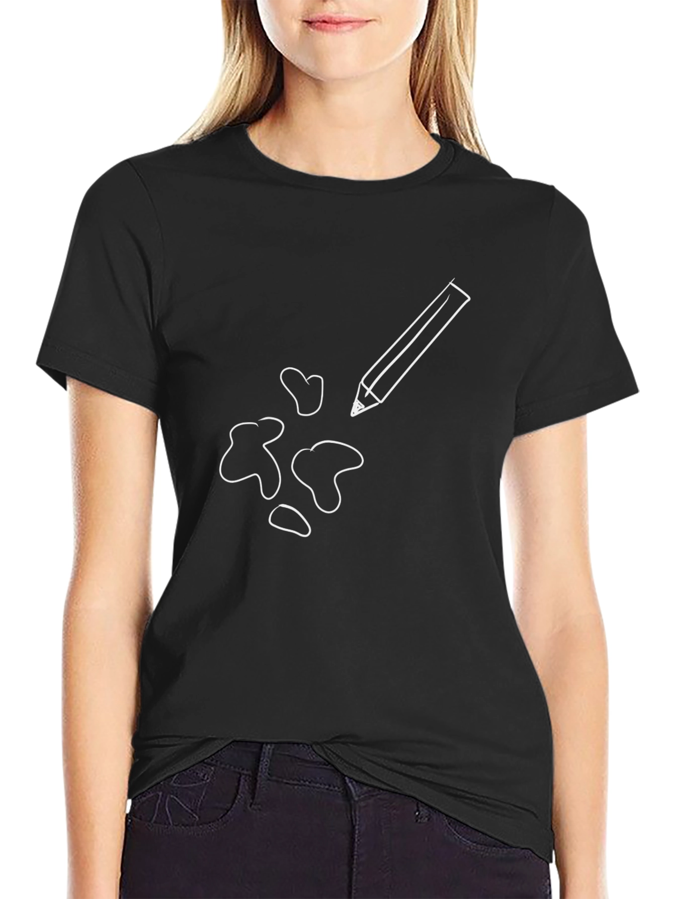 Mens Black T-Shirt with Pencil Graphic