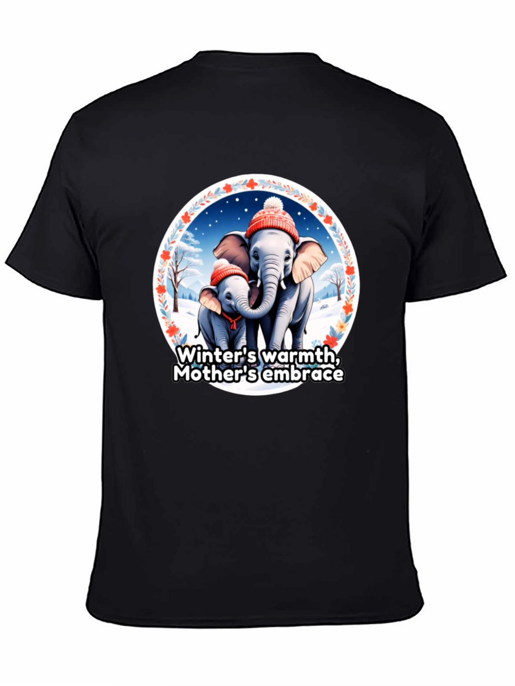 Elephant Mothers Embrace Winter T-Shirt
