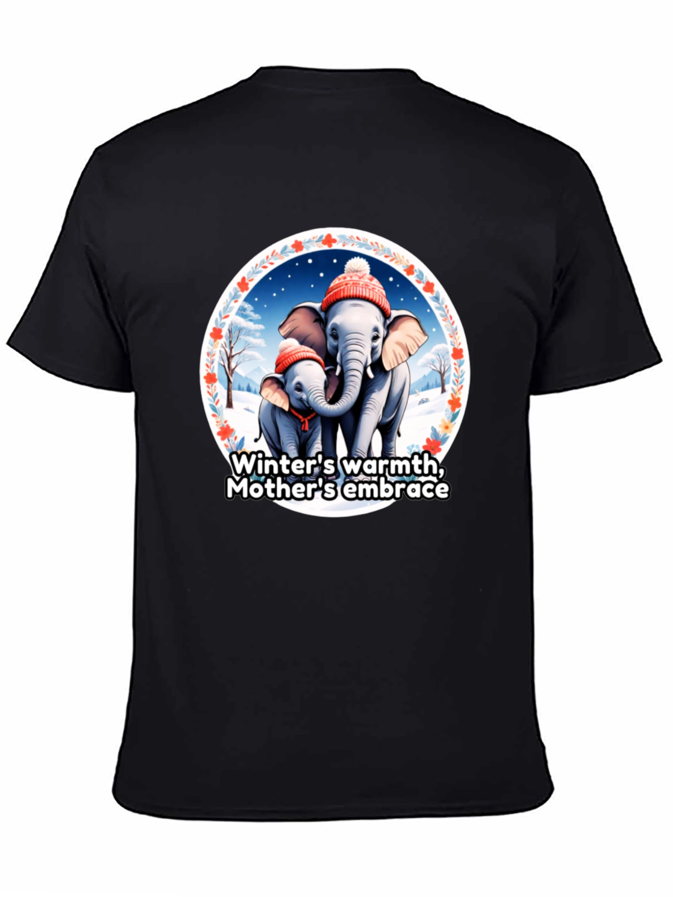 Elephant Mothers Embrace Winter T-Shirt