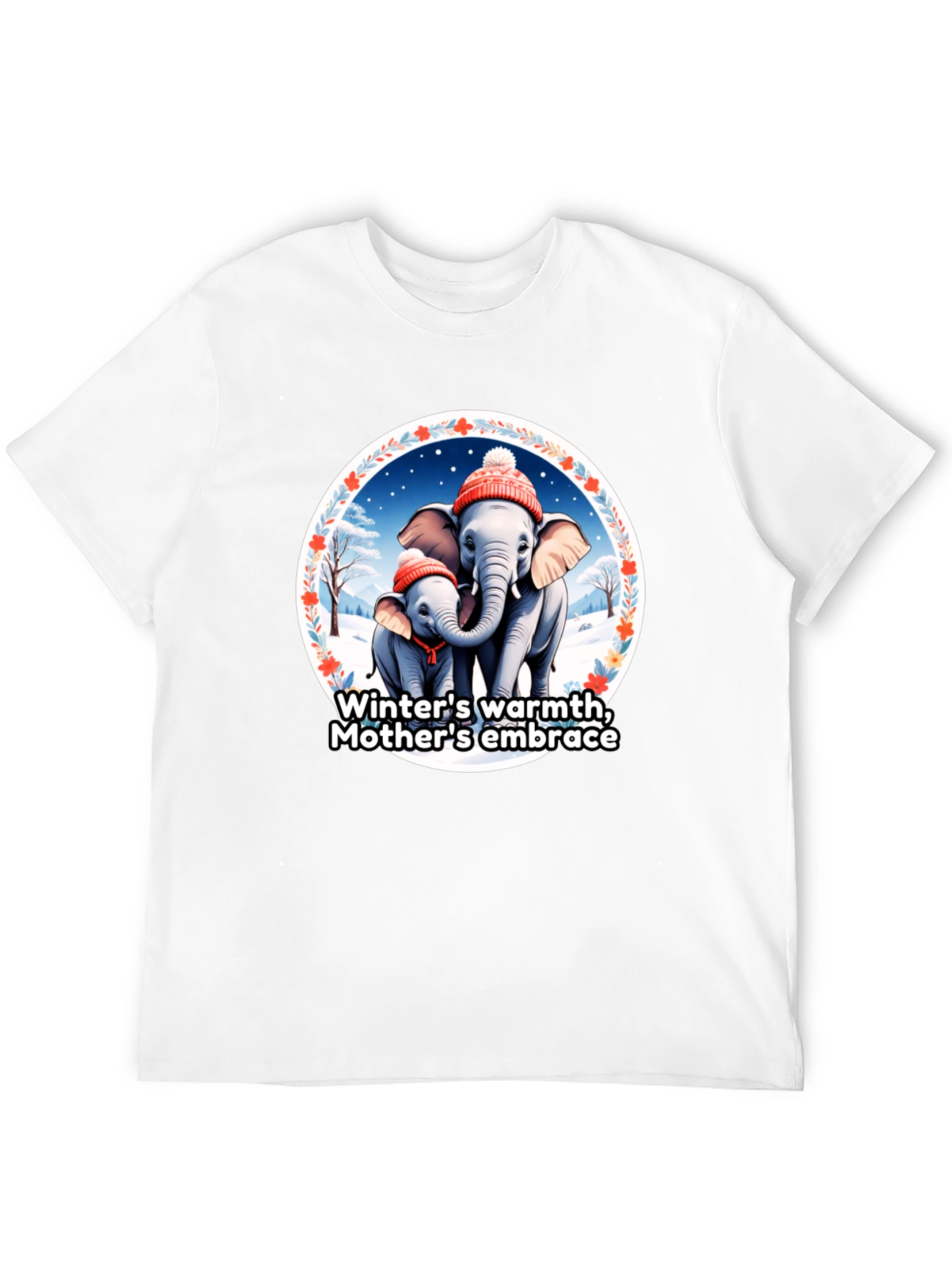 Elephant Mothers Embrace Winter T-Shirt
