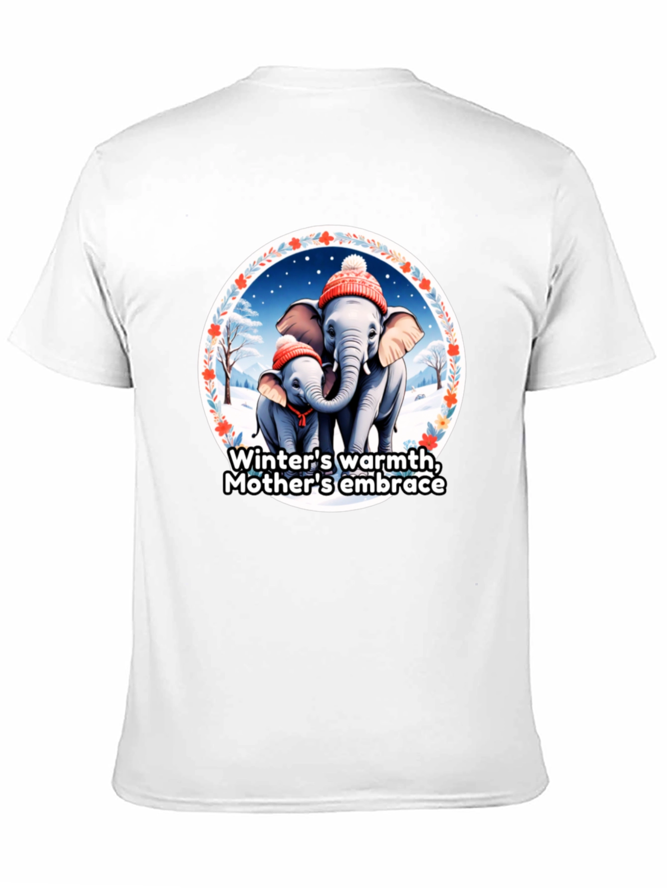 Elephant Mothers Embrace Winter T-Shirt