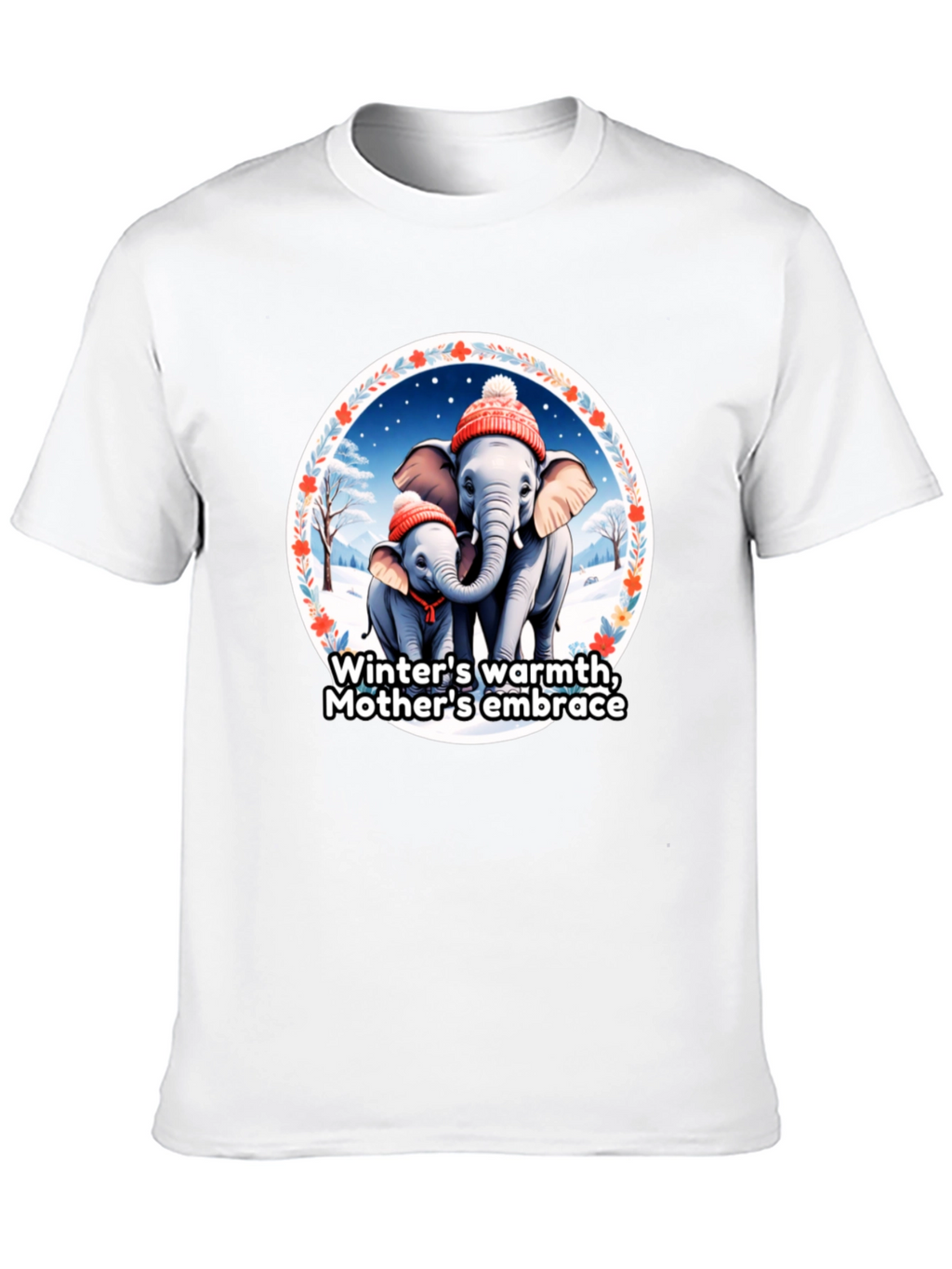 Elephant Mothers Embrace Winter T-Shirt