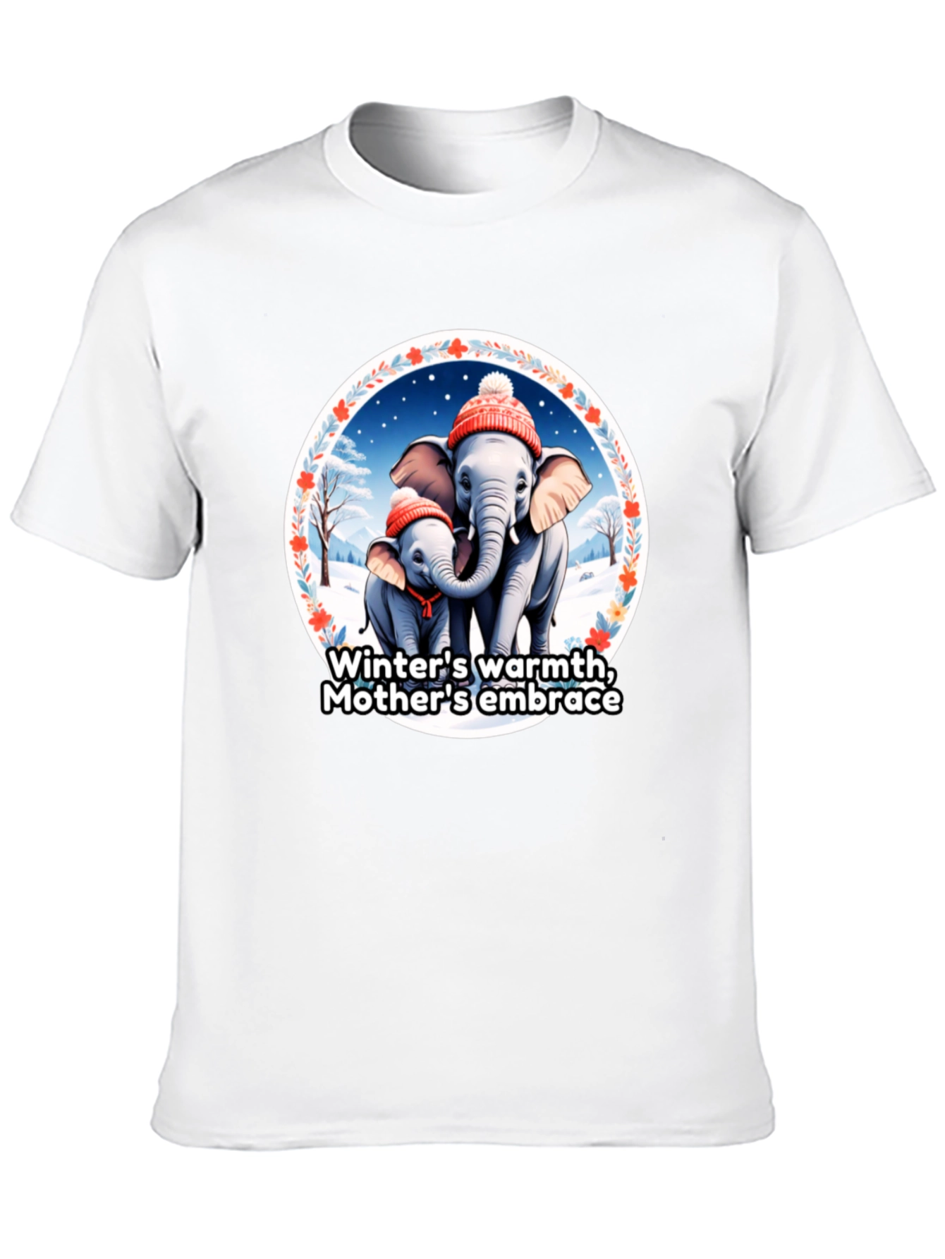 Elephant Mothers Embrace Winter T-Shirt