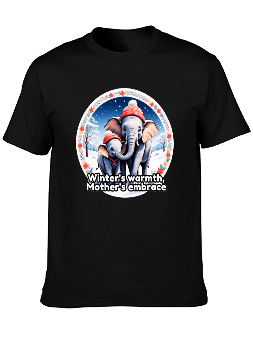 Elephant Mothers Embrace Winter T-Shirt