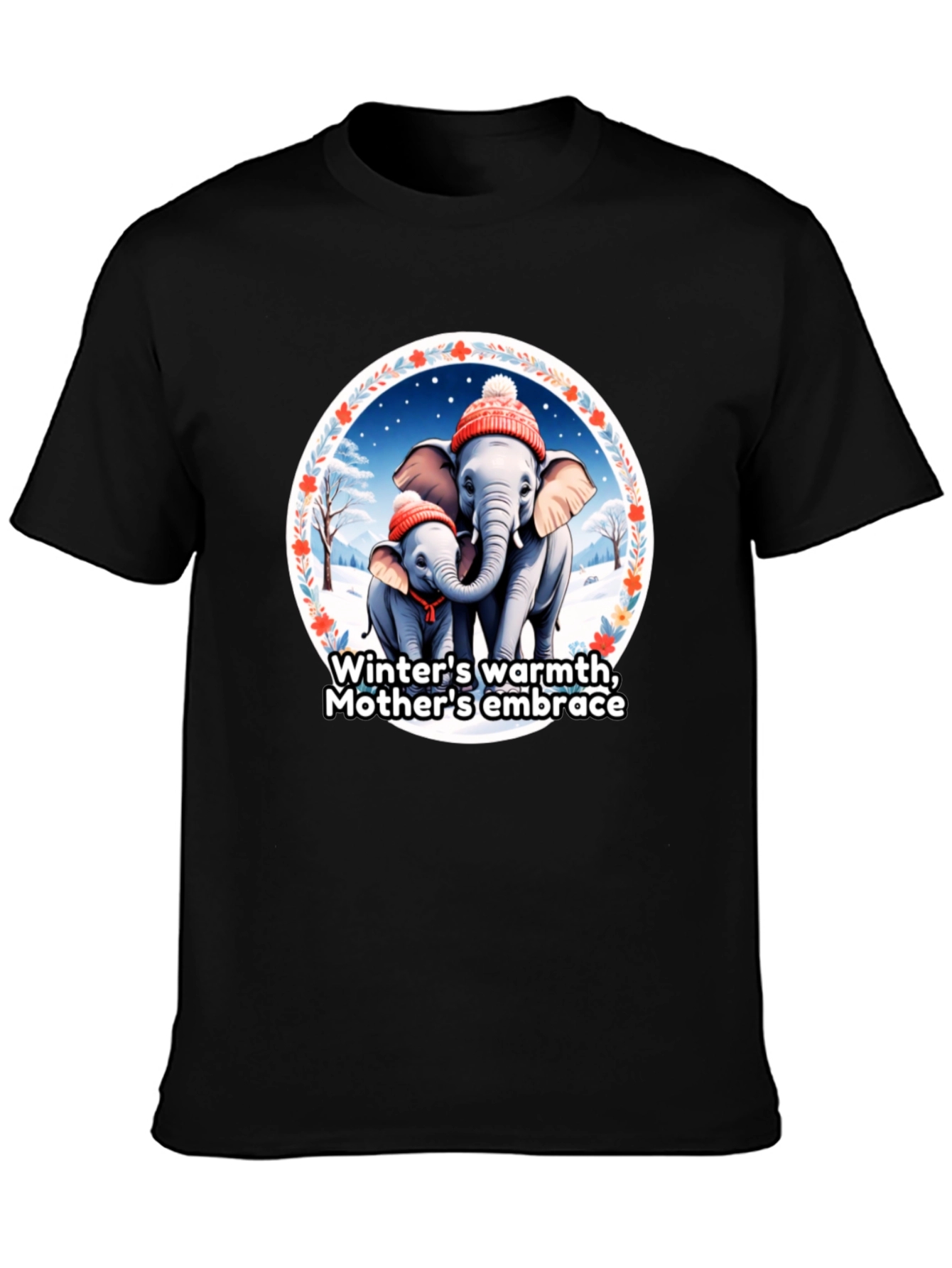 Elephant Mothers Embrace Winter T-Shirt