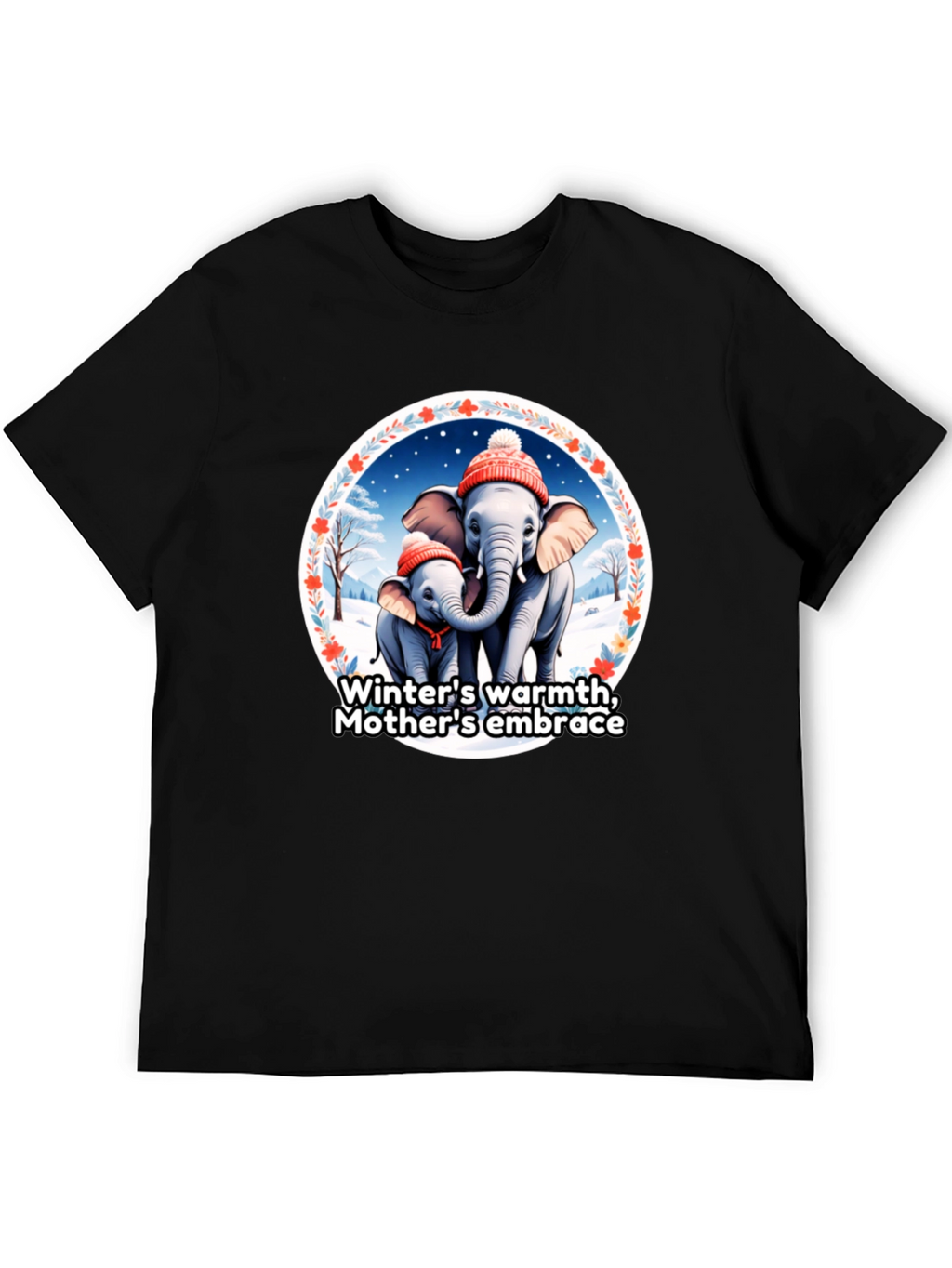 Elephant Mothers Embrace Winter T-Shirt