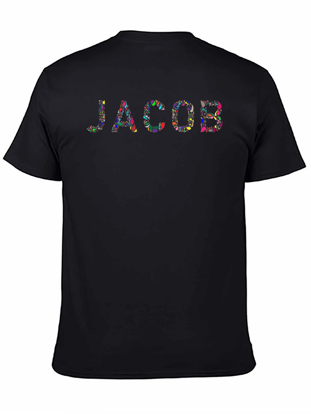 Personalized Jacob Floral Pattern Black T-Shirt