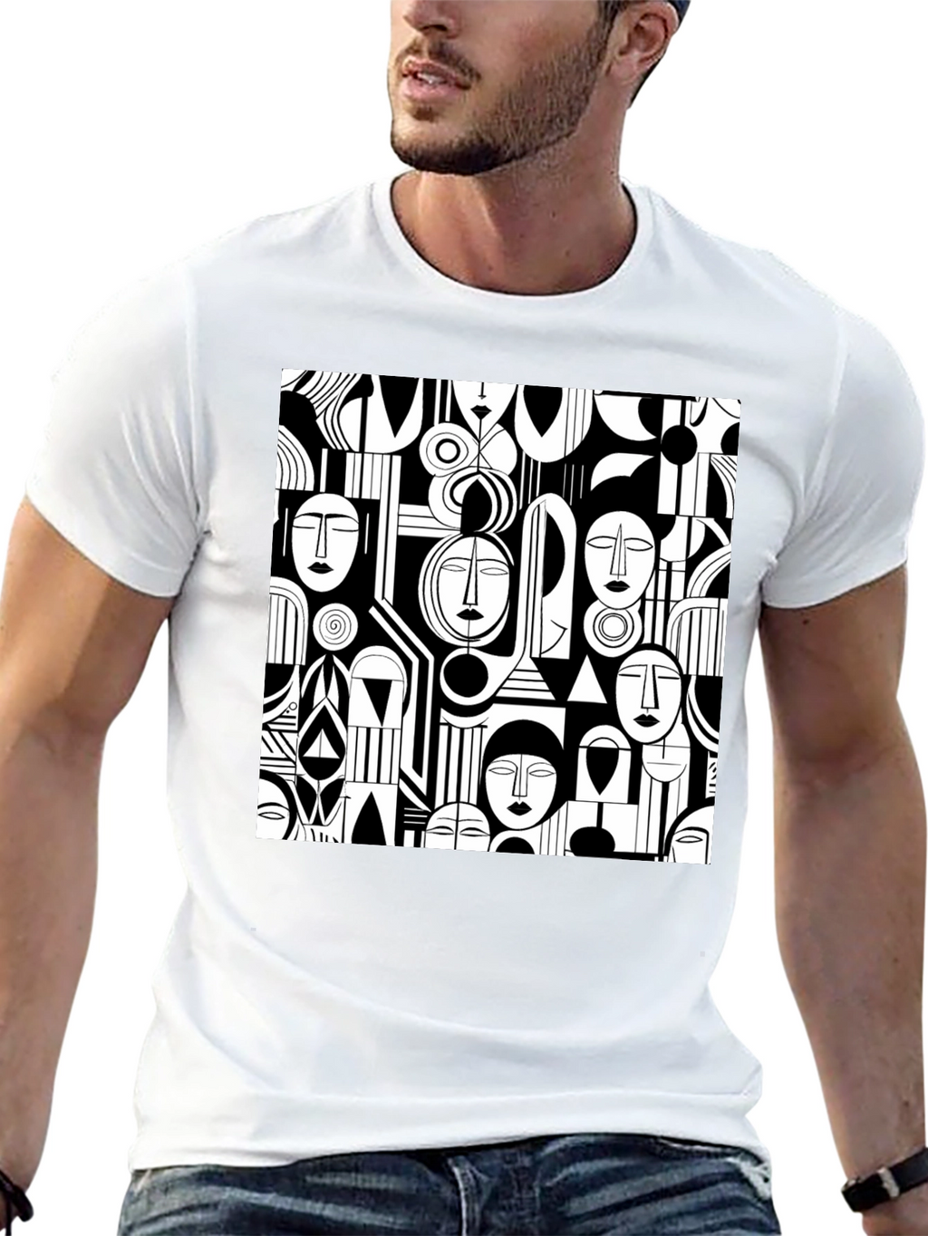 Abstract Faces Graphic Print Tee