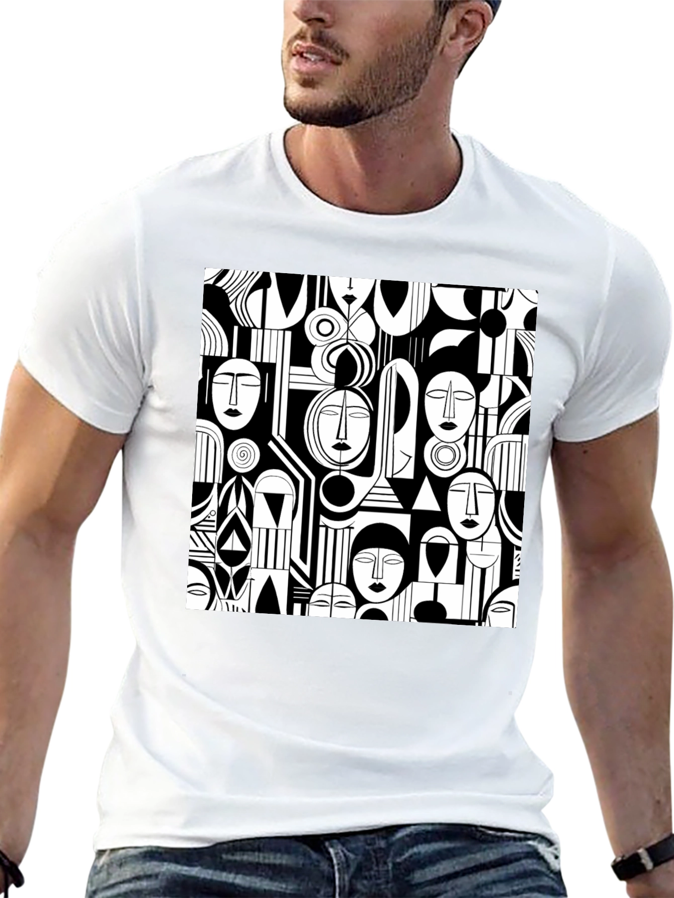 Abstract Faces Graphic Print Tee