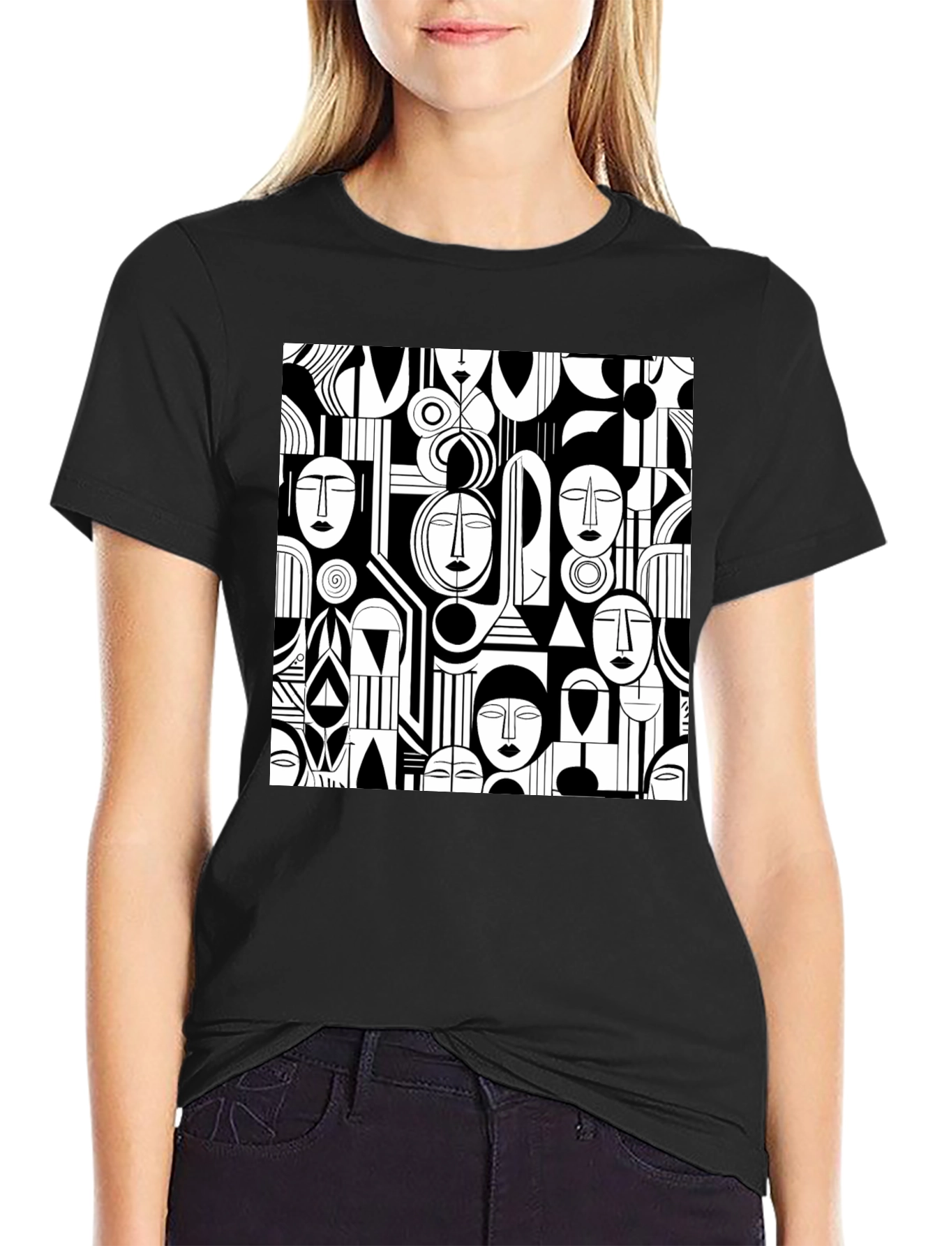 Abstract Faces Graphic Print Tee