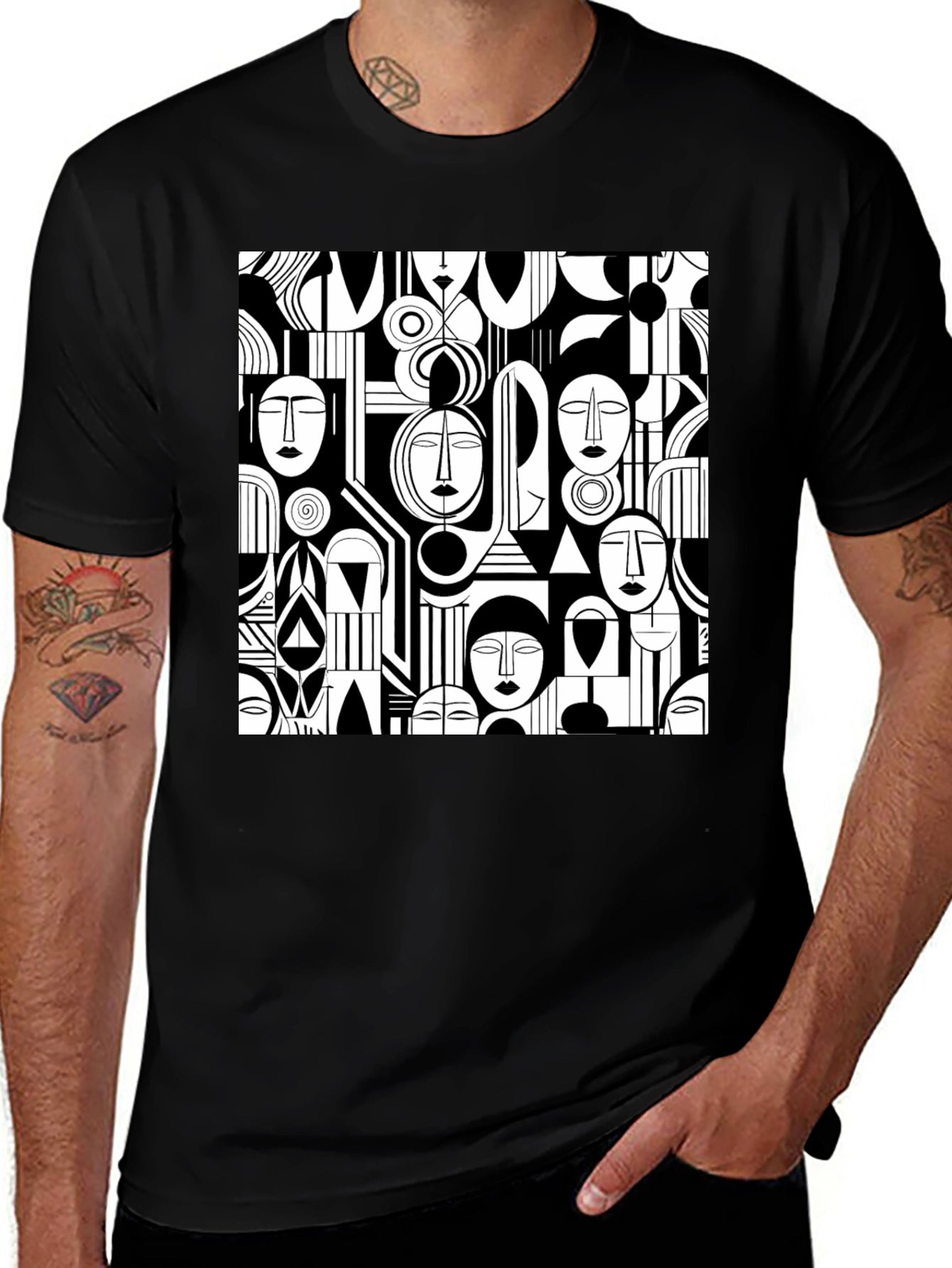 Abstract Faces Graphic Print Tee