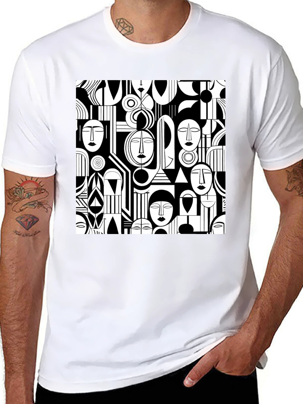 Abstract Faces Graphic Print Tee