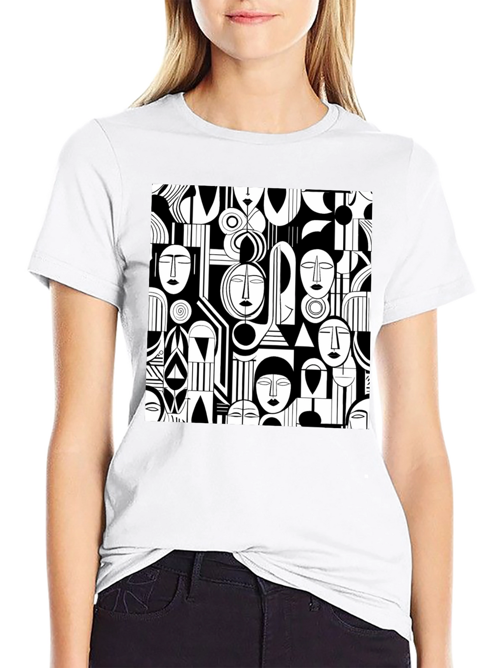 Abstract Faces Graphic Print Tee