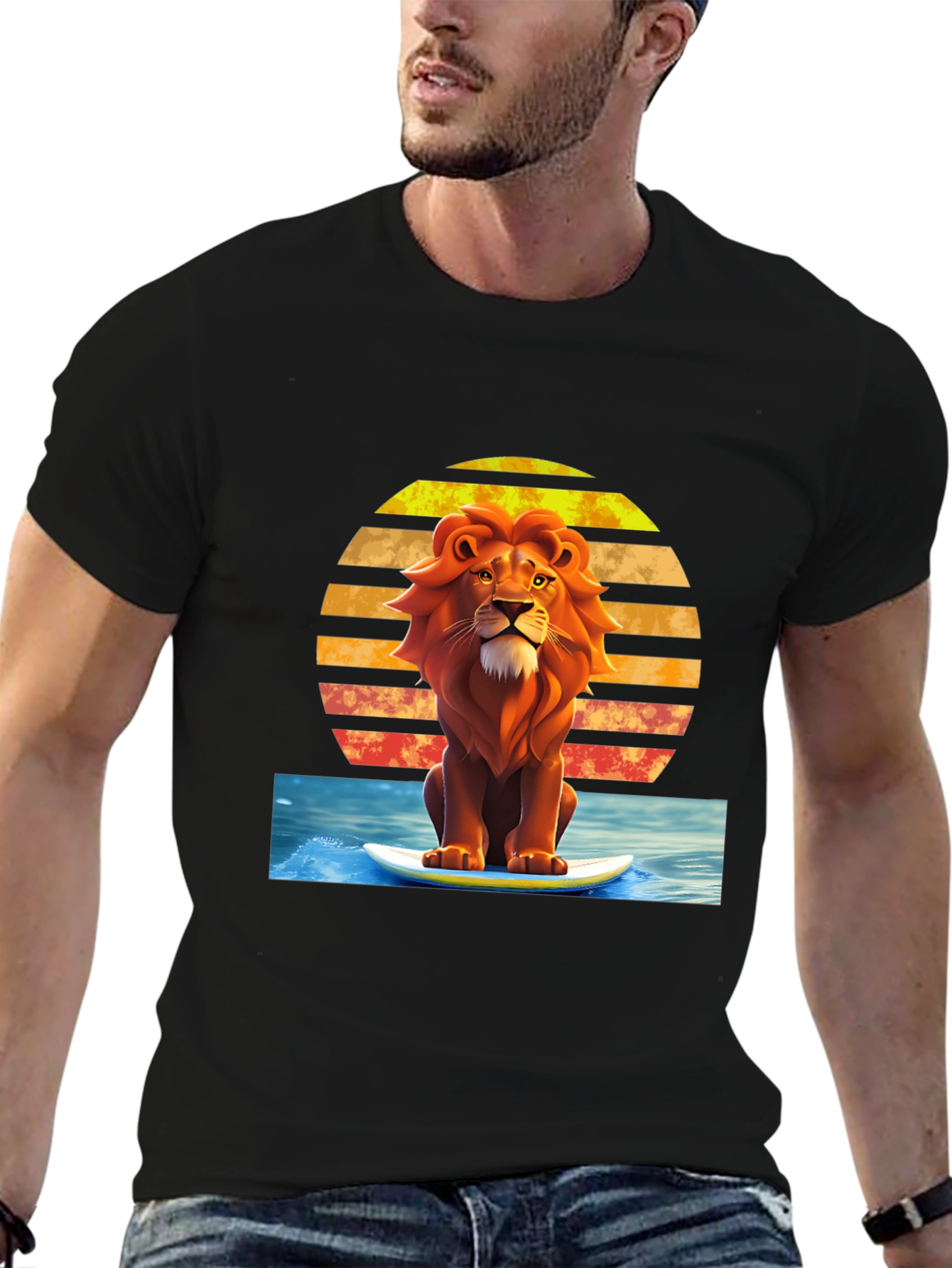 Surfing Lion Graphic Tee - Cool Summer Vibes!