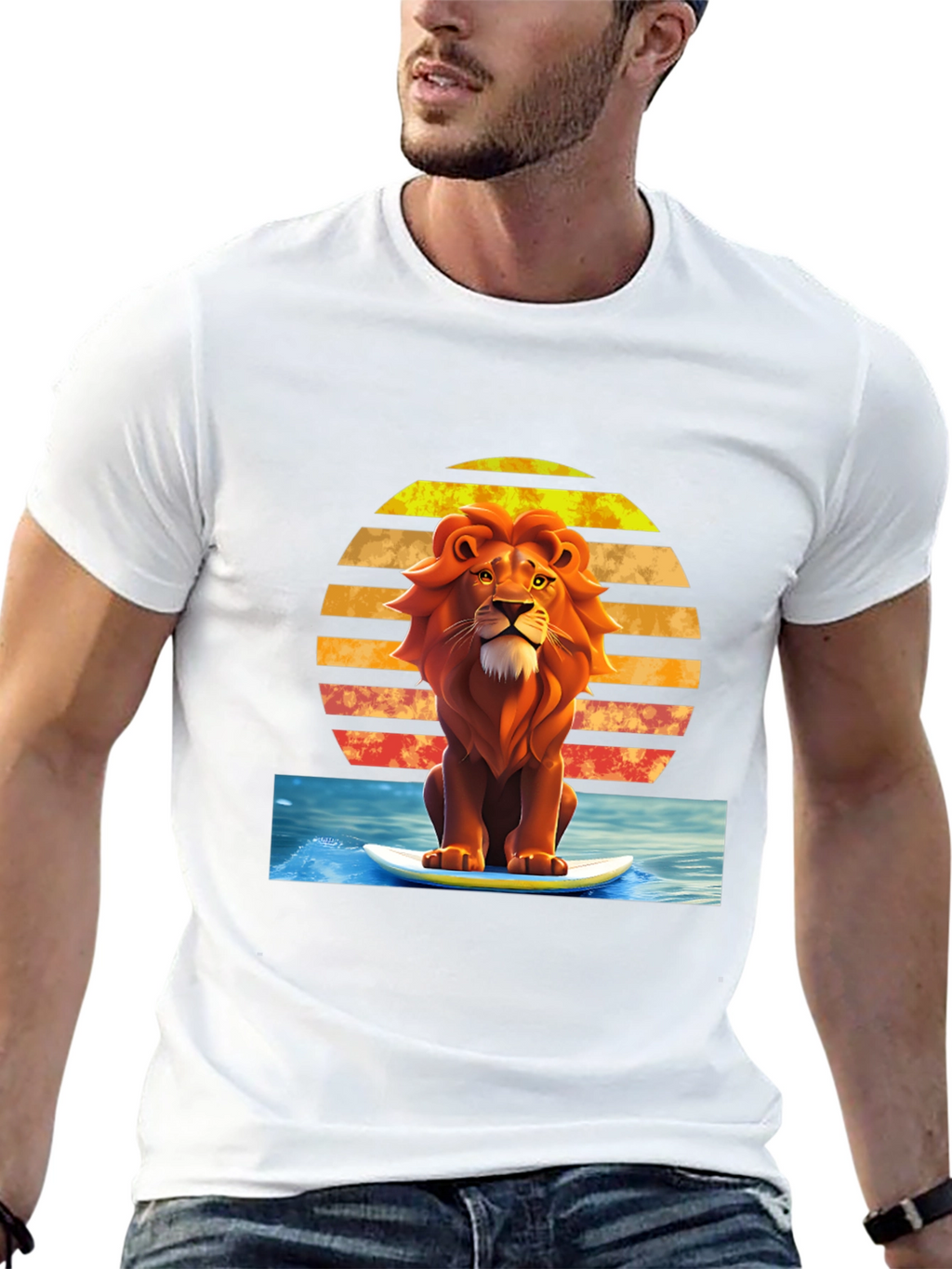 Surfing Lion Graphic Tee - Cool Summer Vibes!