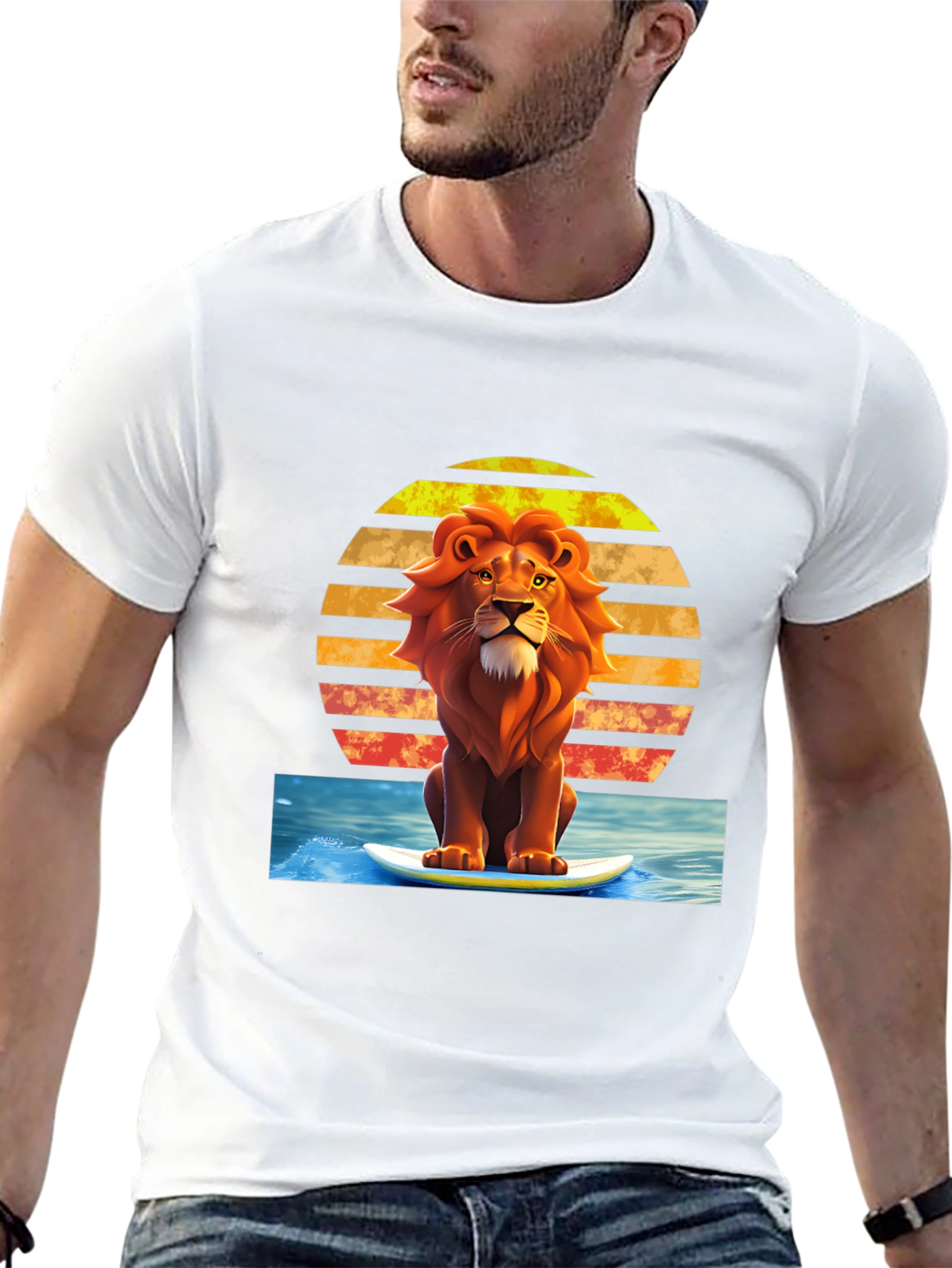Surfing Lion Graphic Tee - Cool Summer Vibes!