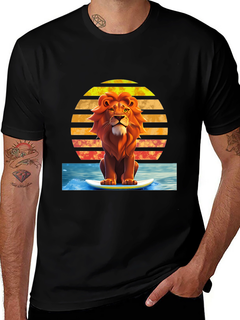 Surfing Lion Graphic Tee - Cool Summer Vibes!