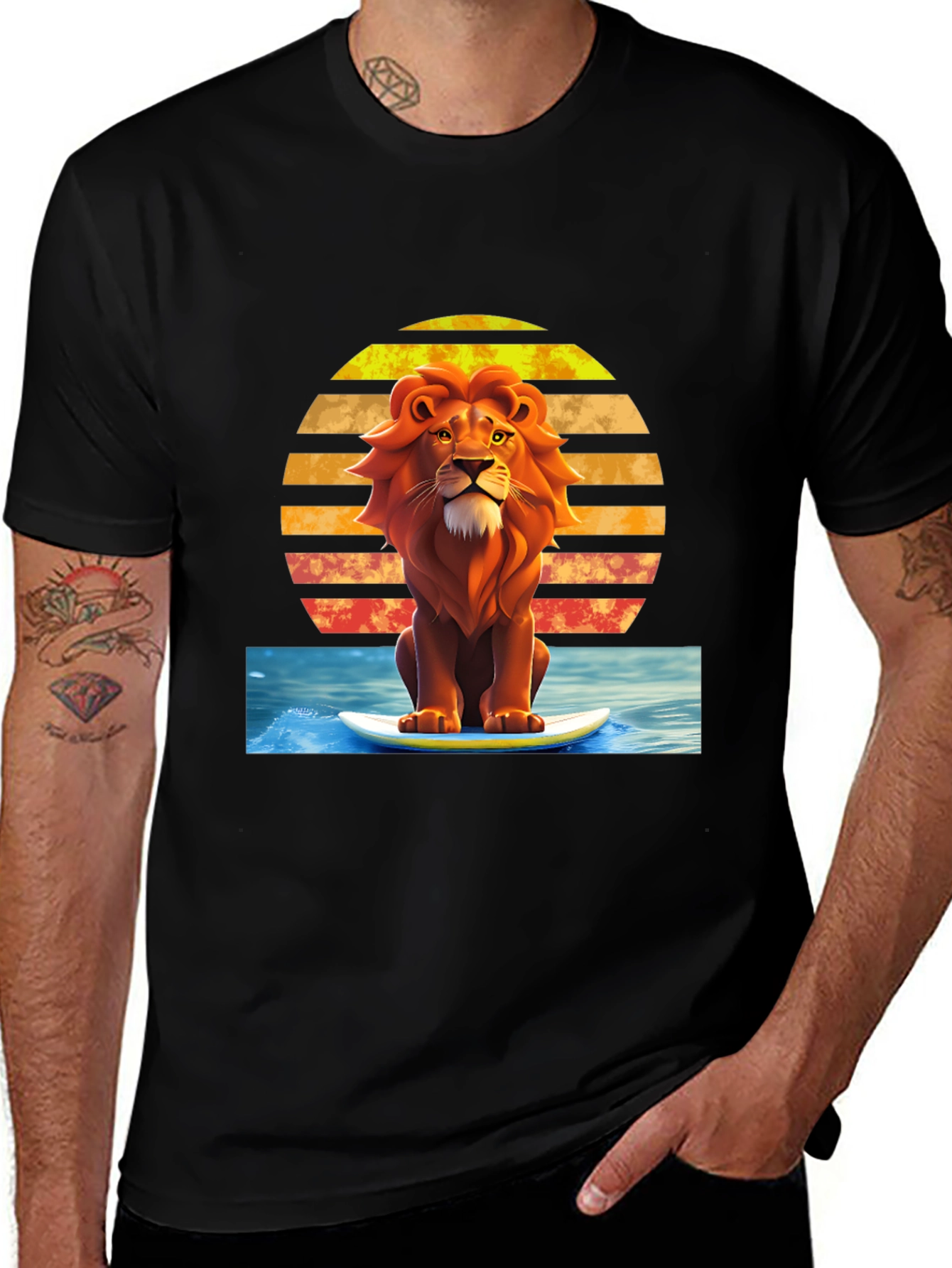 Surfing Lion Graphic Tee - Cool Summer Vibes!