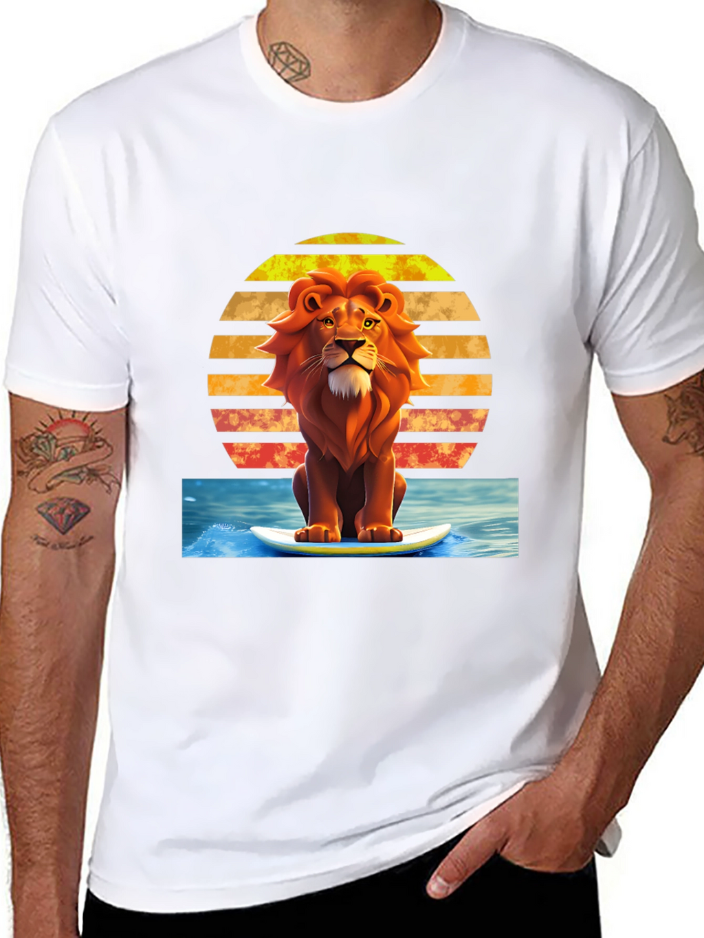 Surfing Lion Graphic Tee - Cool Summer Vibes!