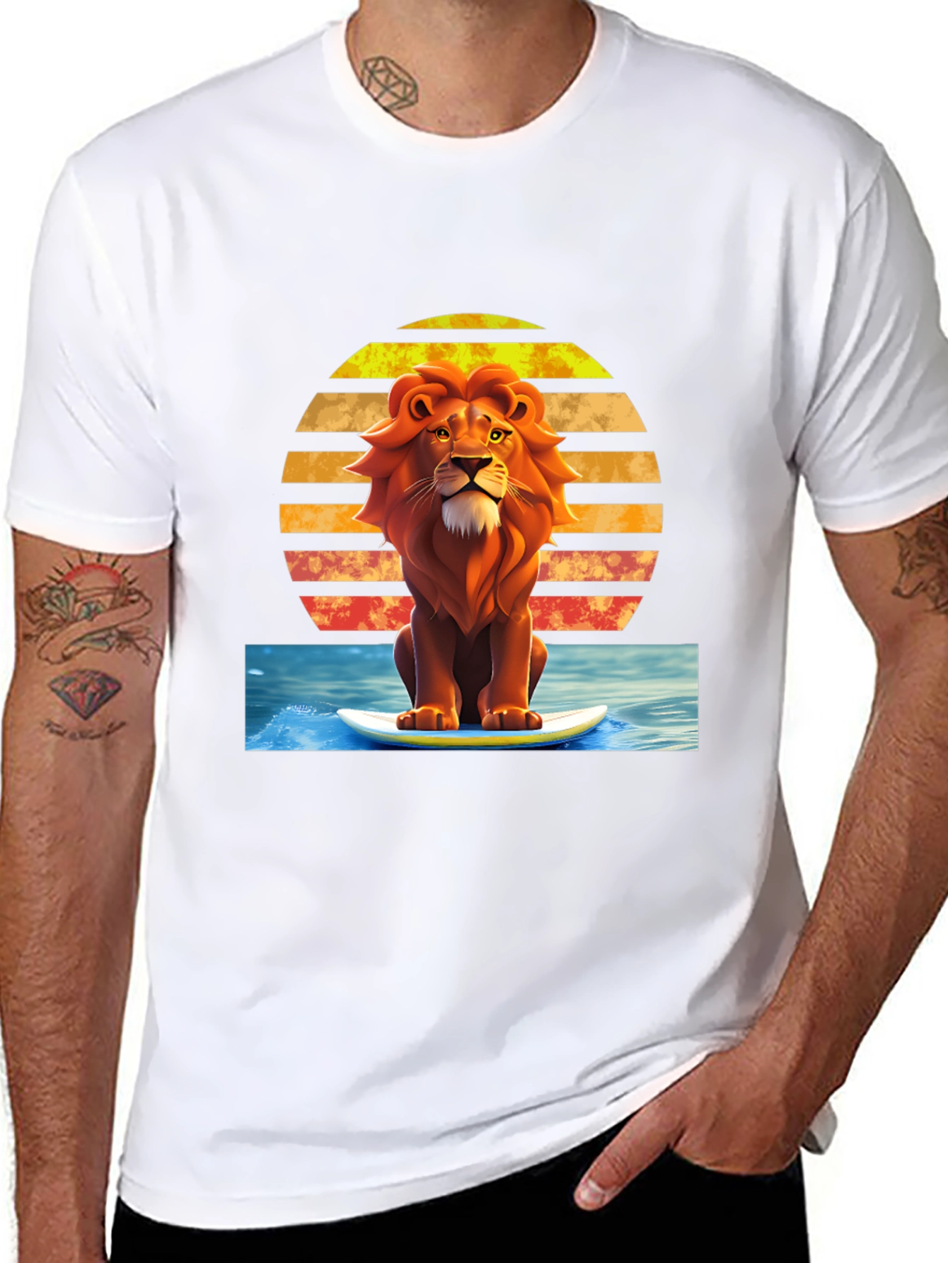 Surfing Lion Graphic Tee - Cool Summer Vibes!
