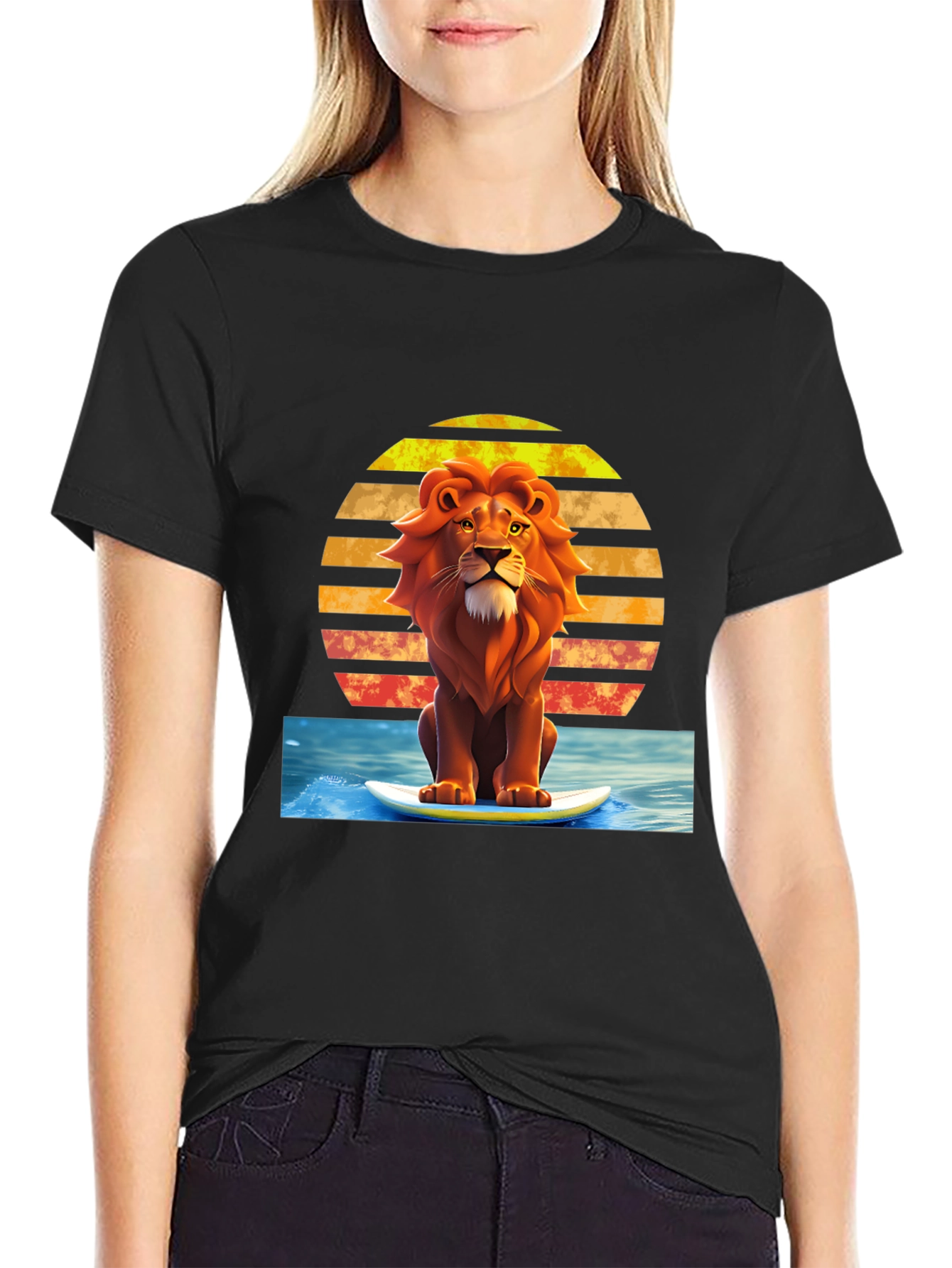 Surfing Lion Graphic Tee - Cool Summer Vibes!