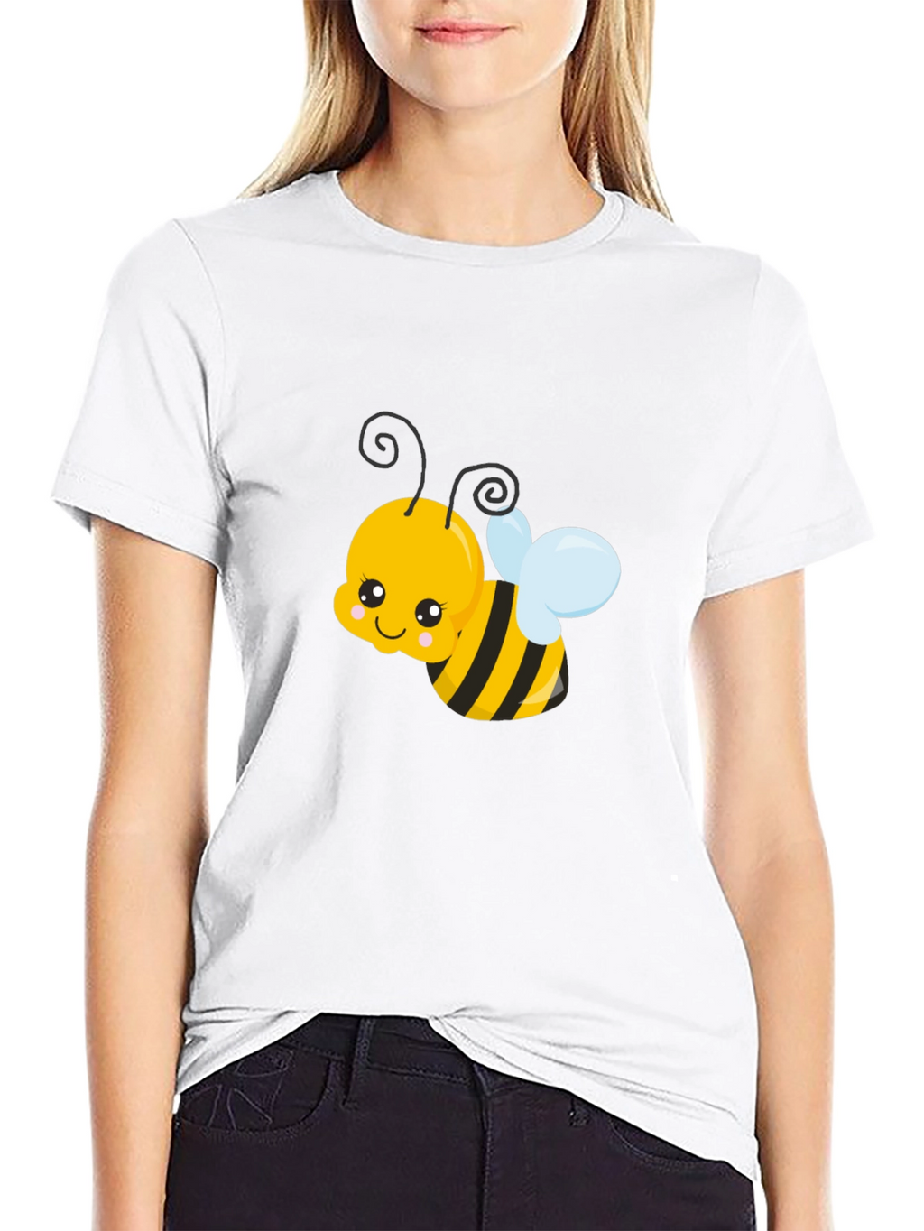 Cute Cartoon Bee Graphic Tee - Black Unisex T-Shirt