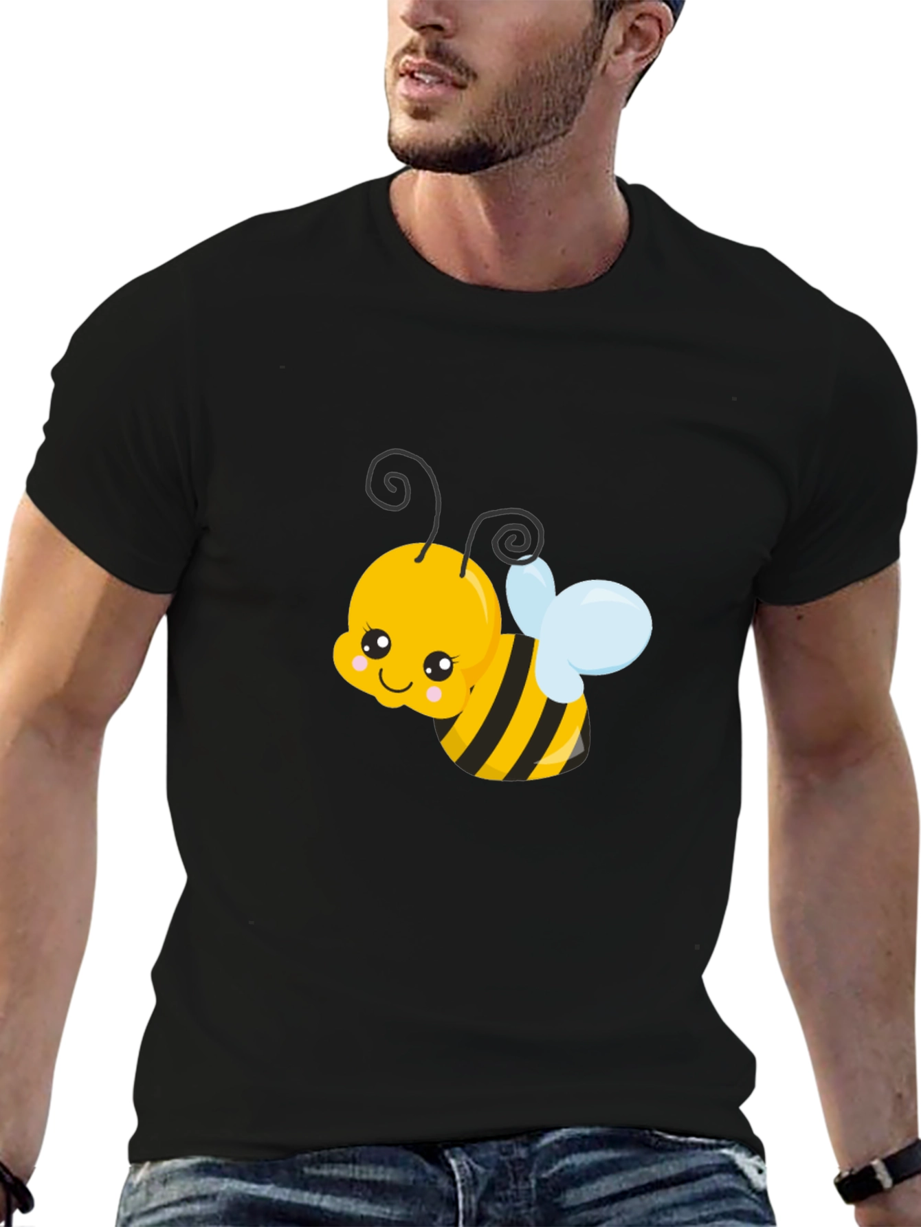 Cute Cartoon Bee Graphic Tee - Black Unisex T-Shirt