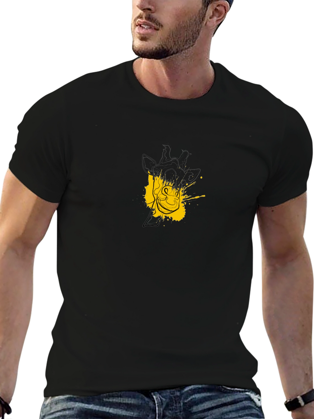 Mens Black Giraffe Graphic Tee