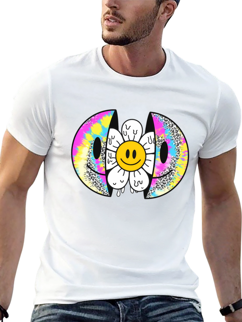 Smiley Face Flower Graphic Tee - Trendy Style