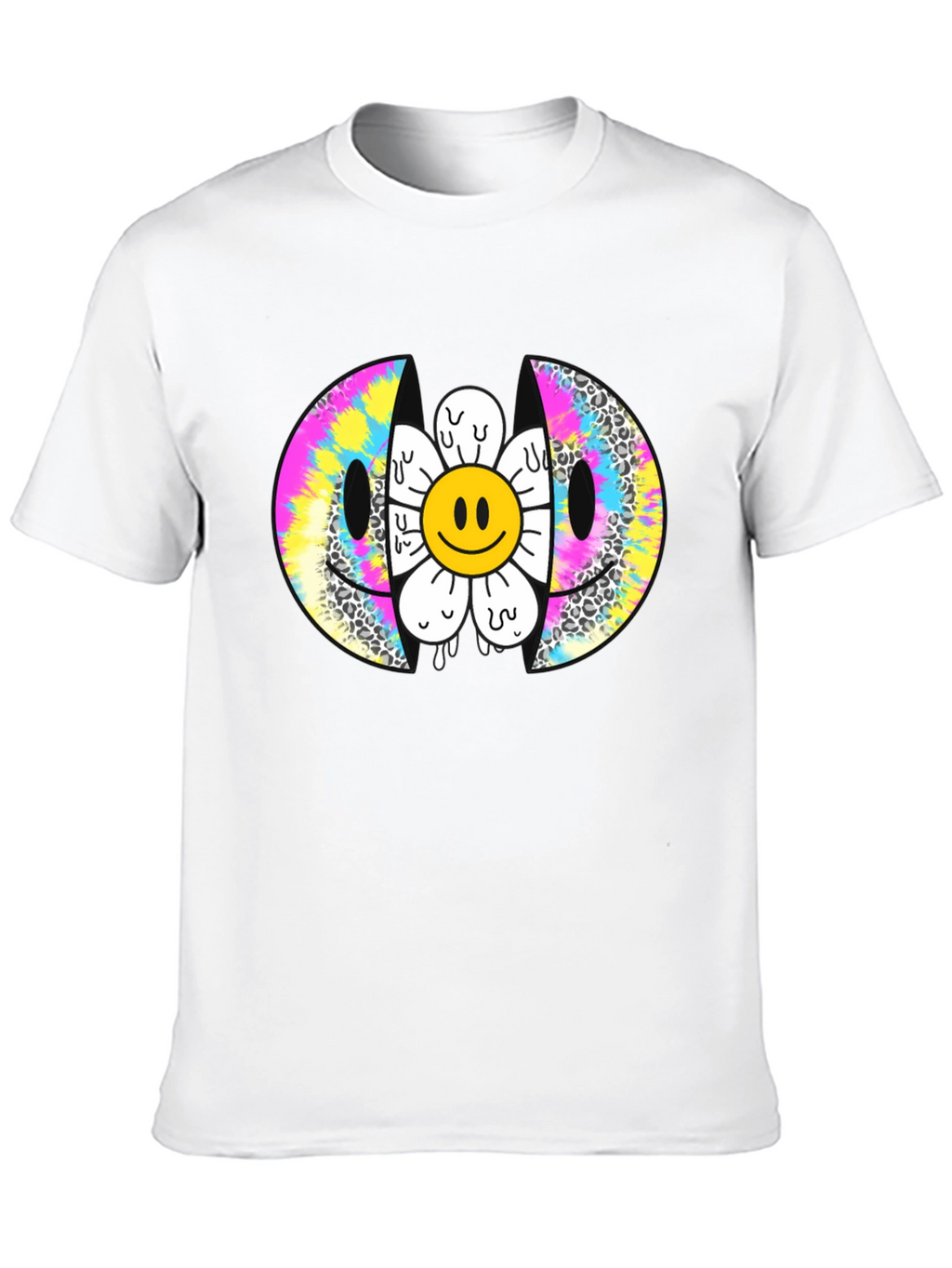 Smiley Face Flower Graphic Tee - Trendy Style