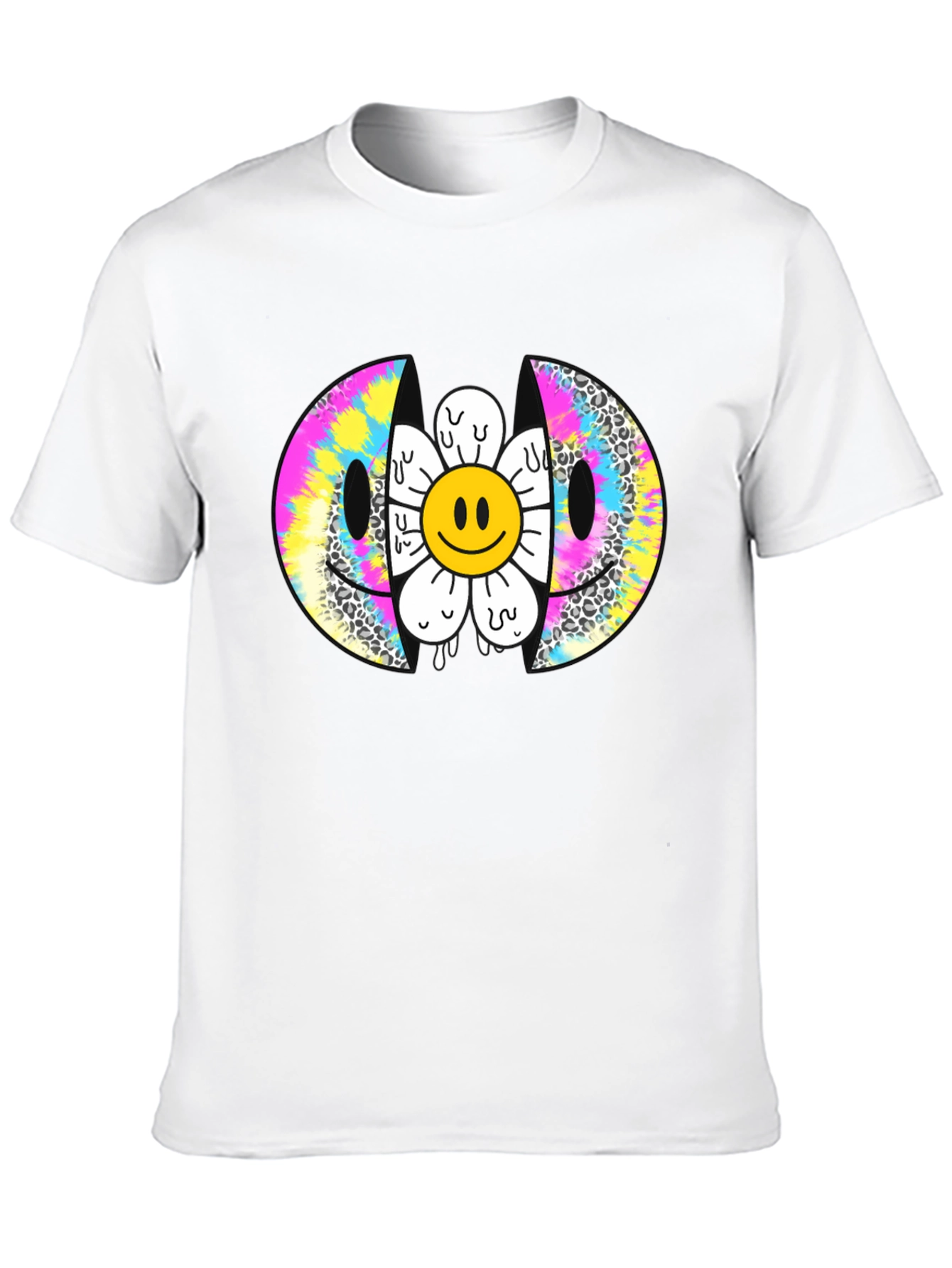 Smiley Face Flower Graphic Tee - Trendy Style