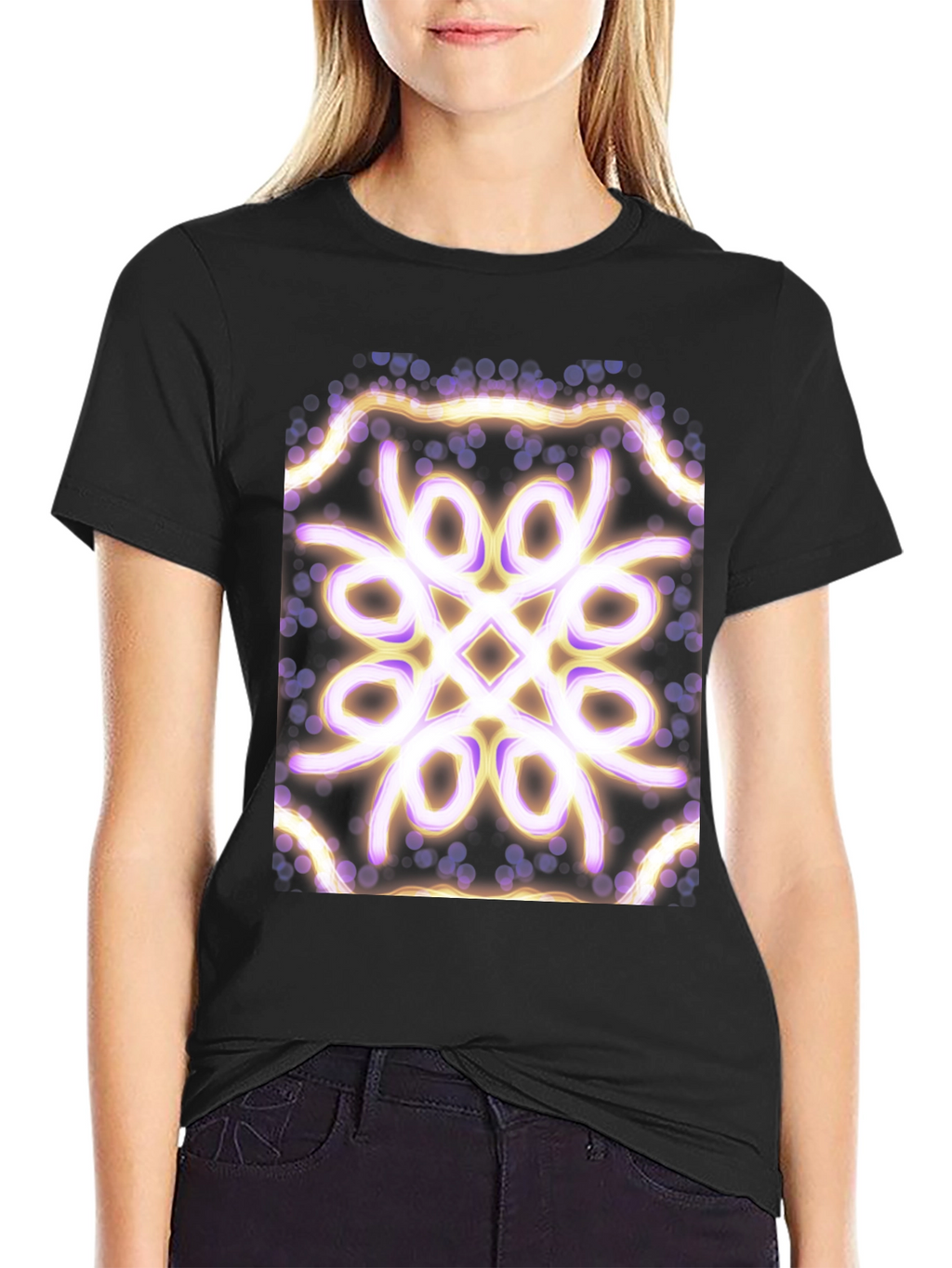 Geometric Light Pattern Black T-Shirt