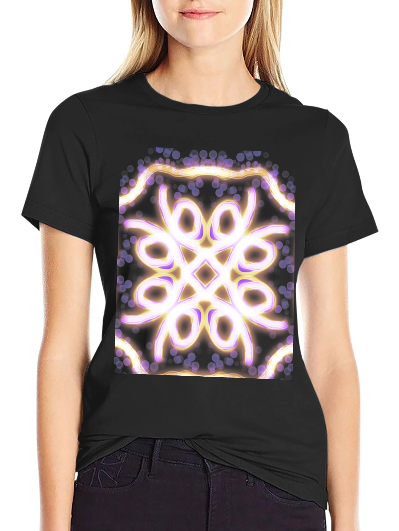 Geometric Light Pattern Black T-Shirt