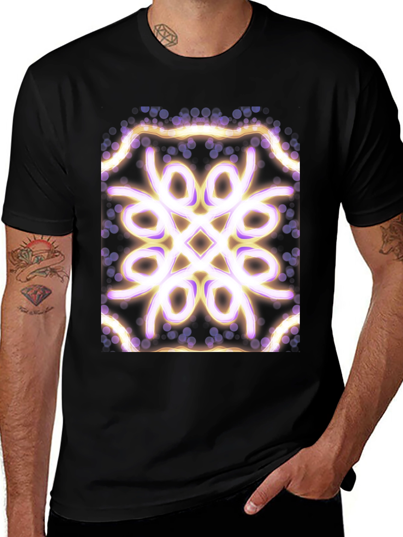 Geometric Light Pattern Black T-Shirt