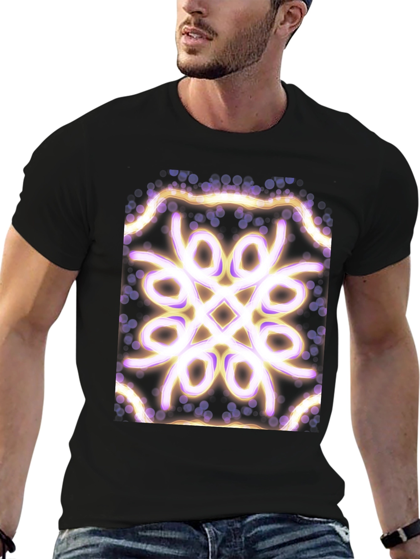 Geometric Light Pattern Black T-Shirt