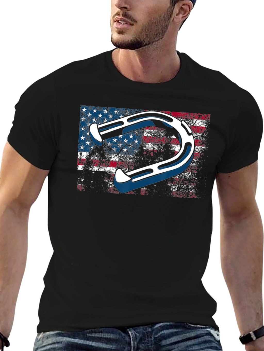 American Flag Horseshoe Graphic T-Shirt