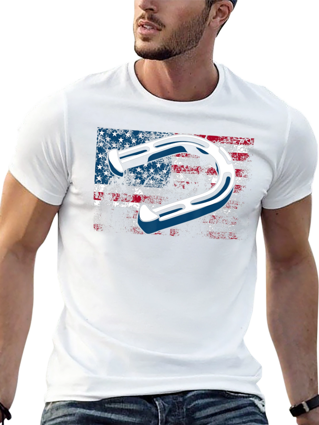 American Flag Horseshoe Graphic T-Shirt