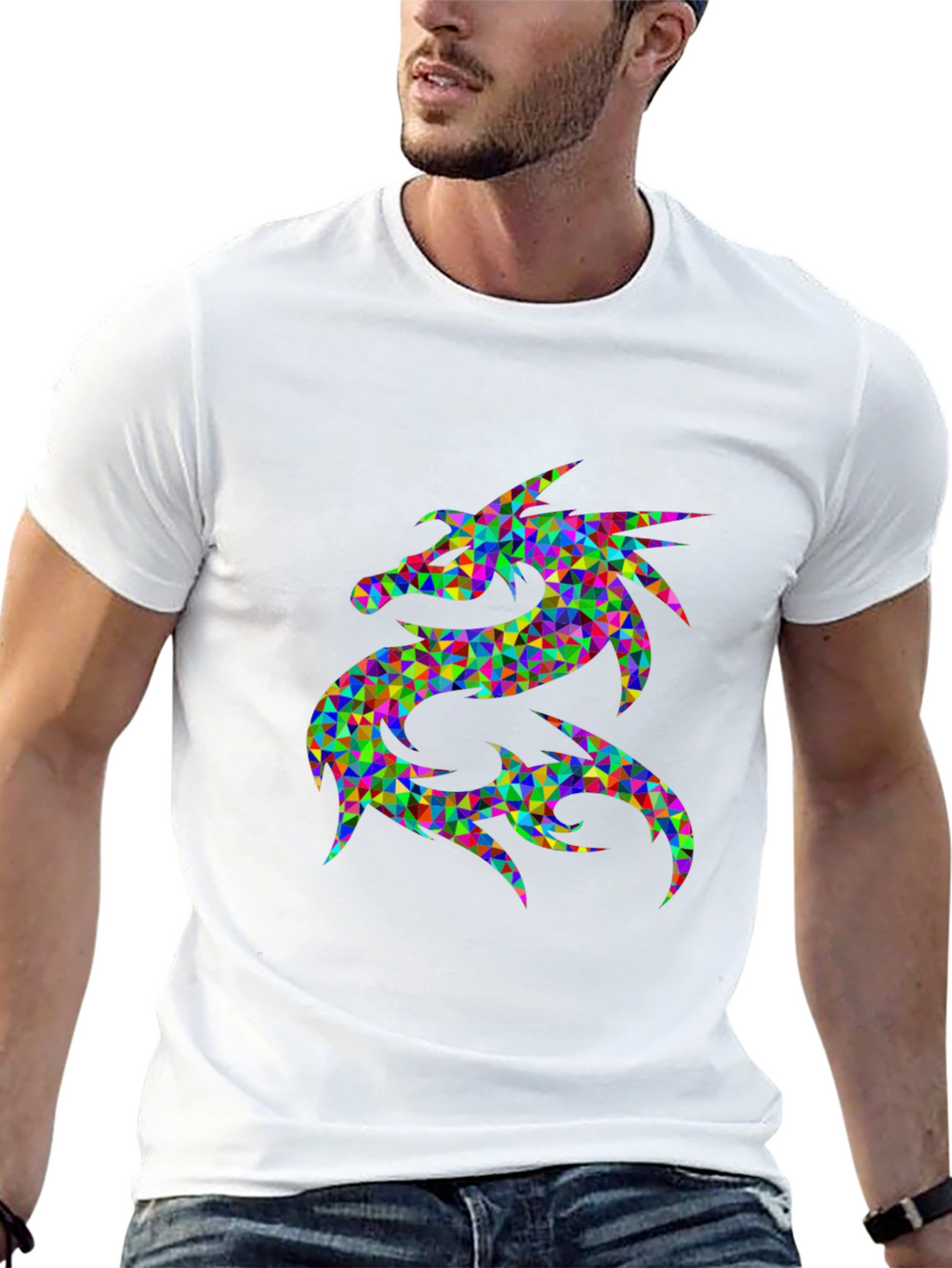 Geometric Dragon Graphic Tee - Black