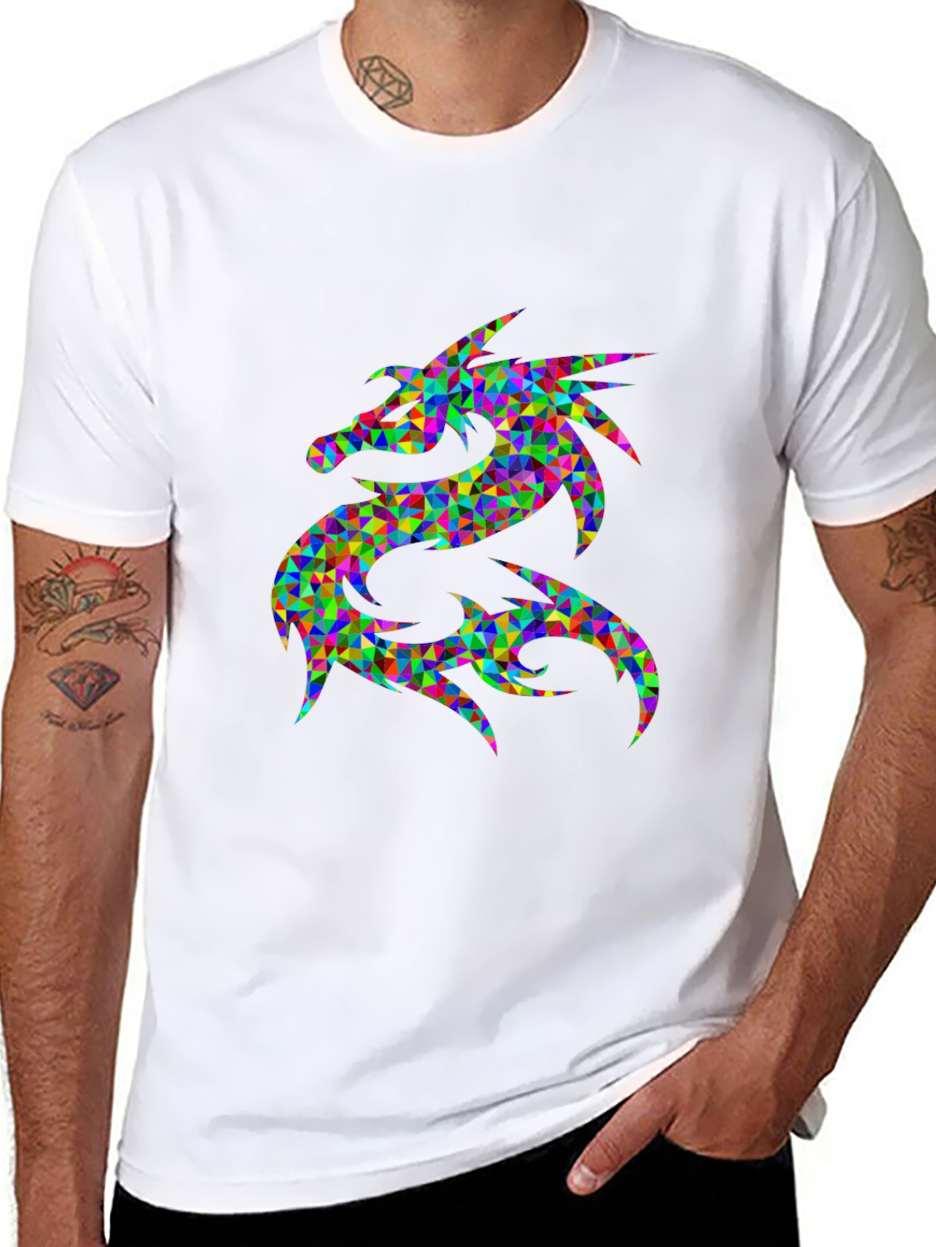 Geometric Dragon Graphic Tee - Black