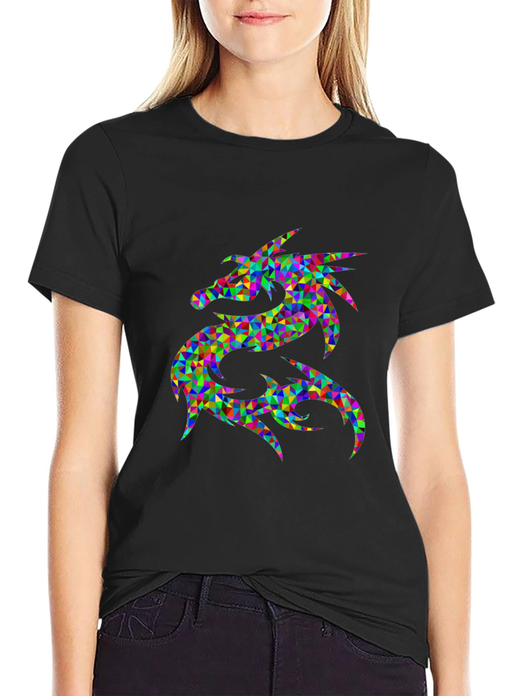 Geometric Dragon Graphic Tee - Black