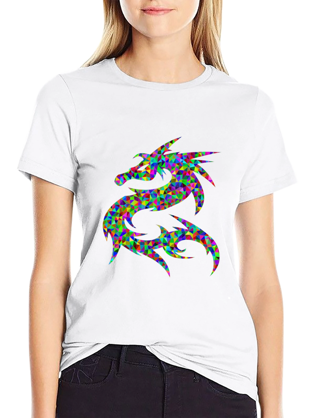 Geometric Dragon Graphic Tee - Black
