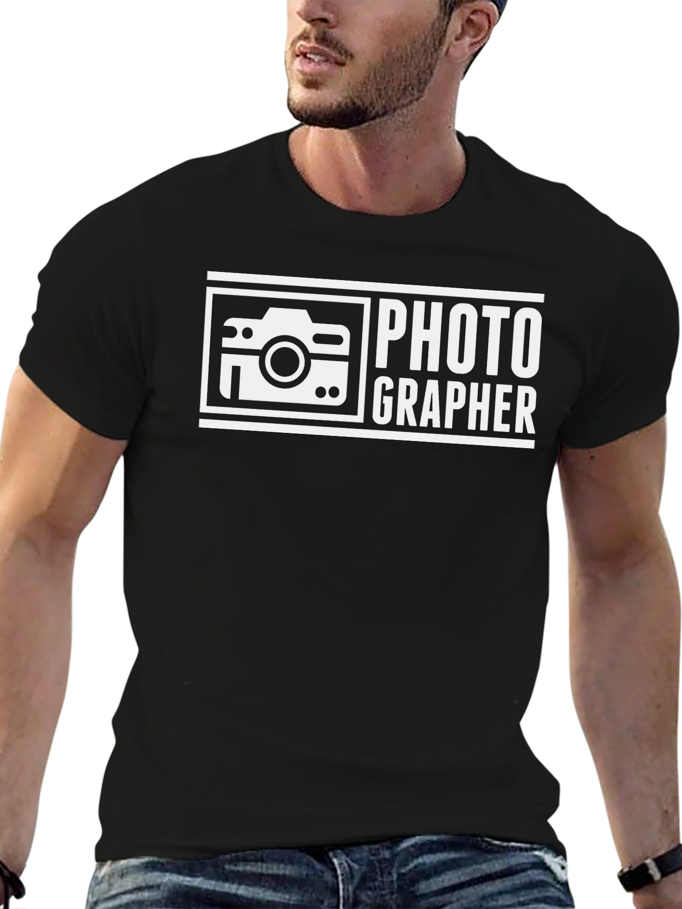 Photographer Graphic T-Shirt - Black Crew Neck