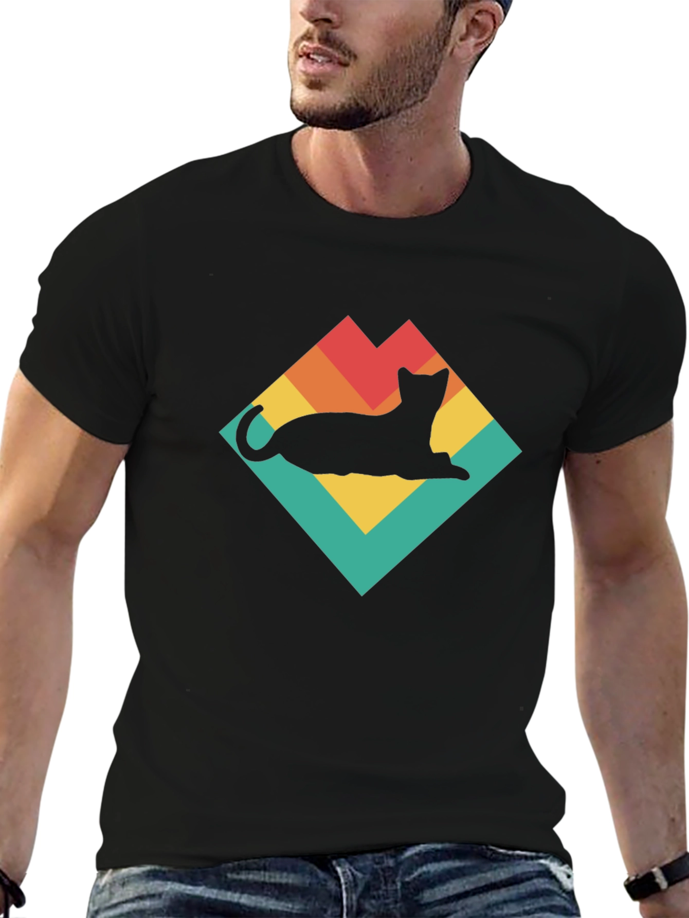 Retro Cat Silhouette T-Shirt - Vintage Style Tee