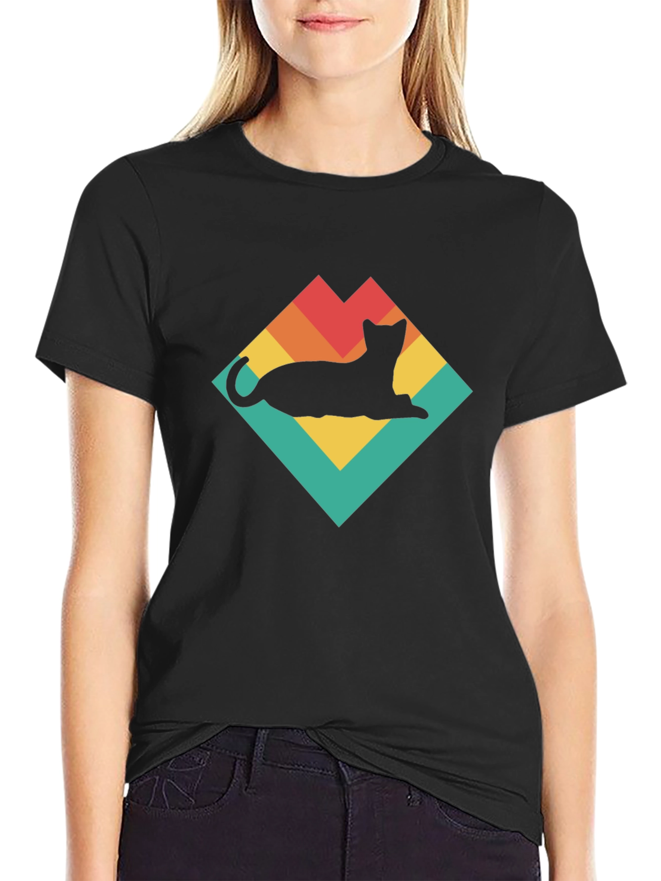 Retro Cat Silhouette T-Shirt - Vintage Style Tee