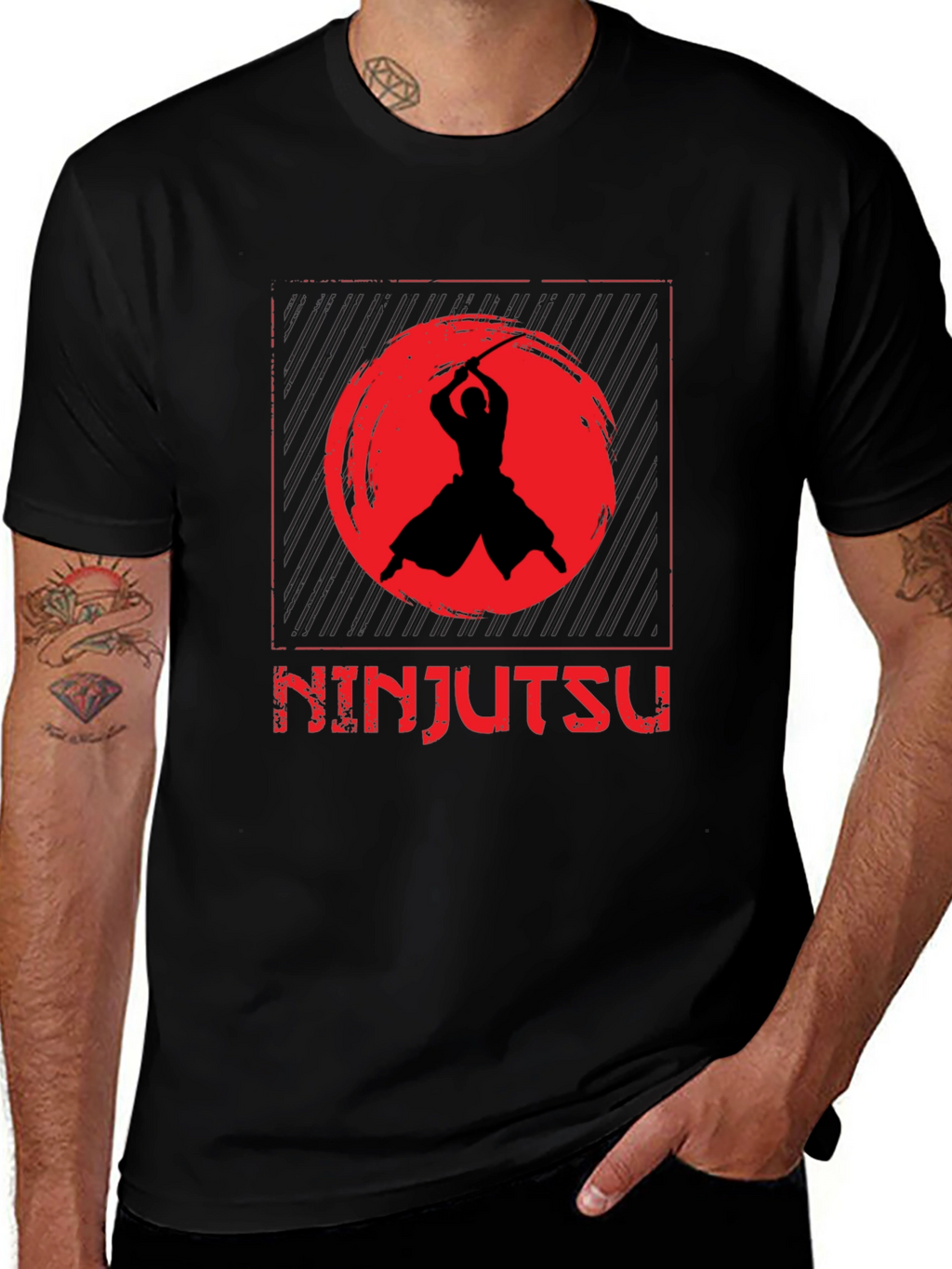 Ninjutsu Black T-Shirt - Samurai Warrior Design