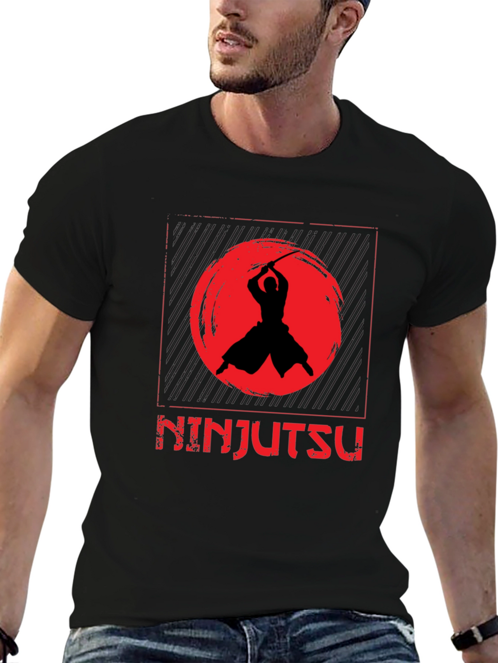 Ninjutsu Black T-Shirt - Samurai Warrior Design